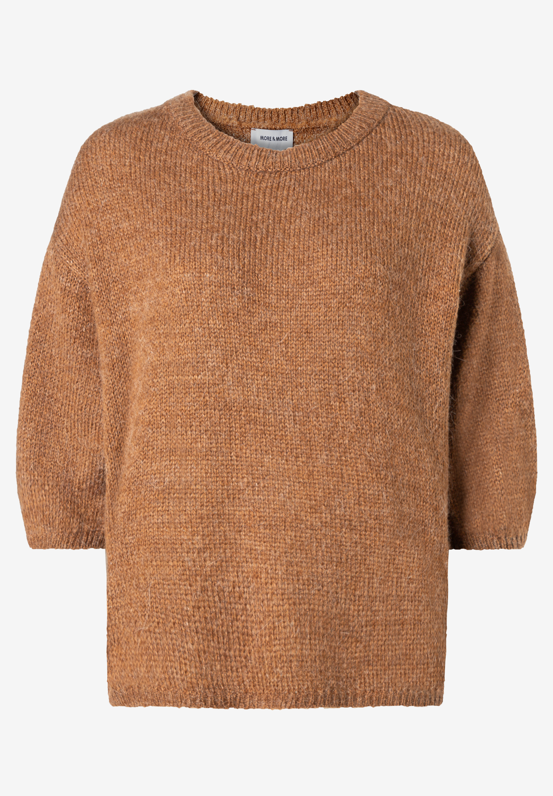 MORE & MORE Pullover: Kuscheliger, wärmender Strickpullover in Camel mit 3/4-Ärmeln für angenehmen Tragekomfort.