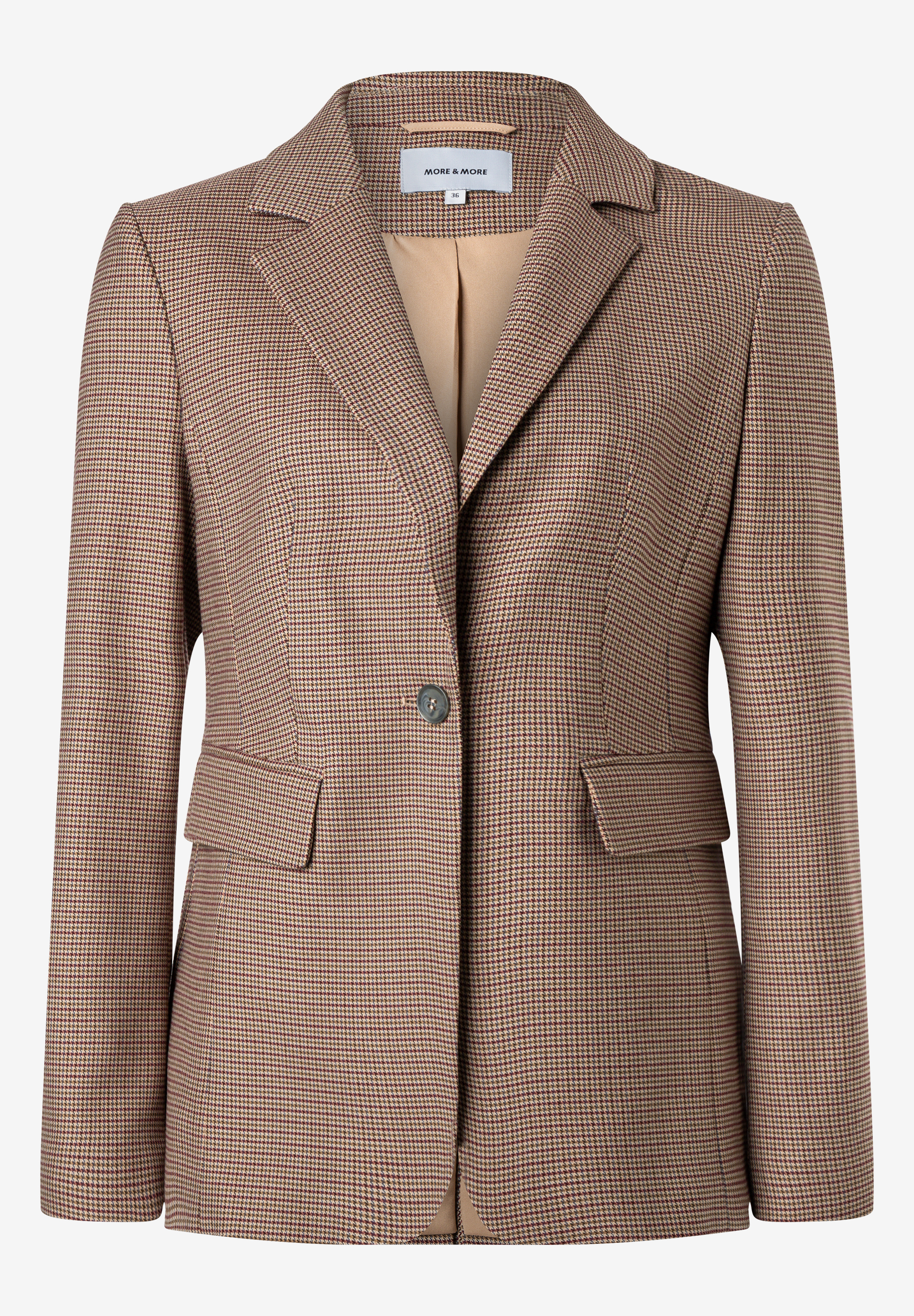 Eleganter MORE & MORE Blazer im Hahnentrittmuster mit Reverskragen und Knopfverschluss, perfekt als Übergangsjacke.