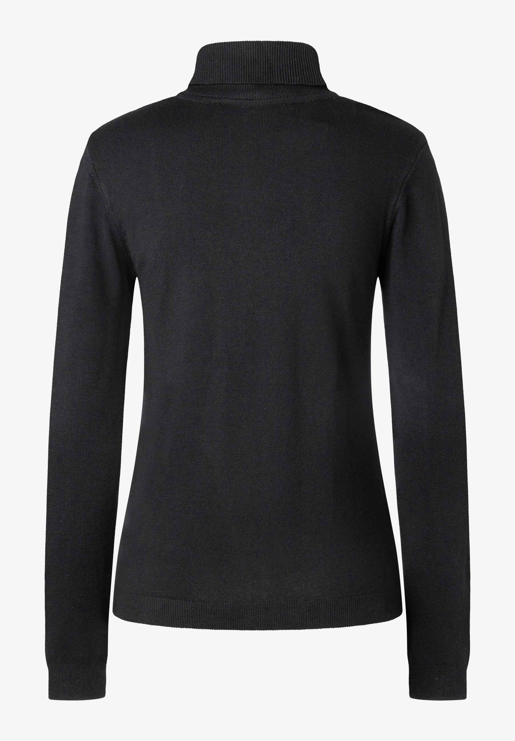 MORE & MORE Feinstrick-Pullover in Schwarz mit Rollkragen, gerippten Bündchen und Saum. MORE & MORE Feinstrick-Pullover in Schwarz mit Rollkragen, gerippten Bündchen und Saum.