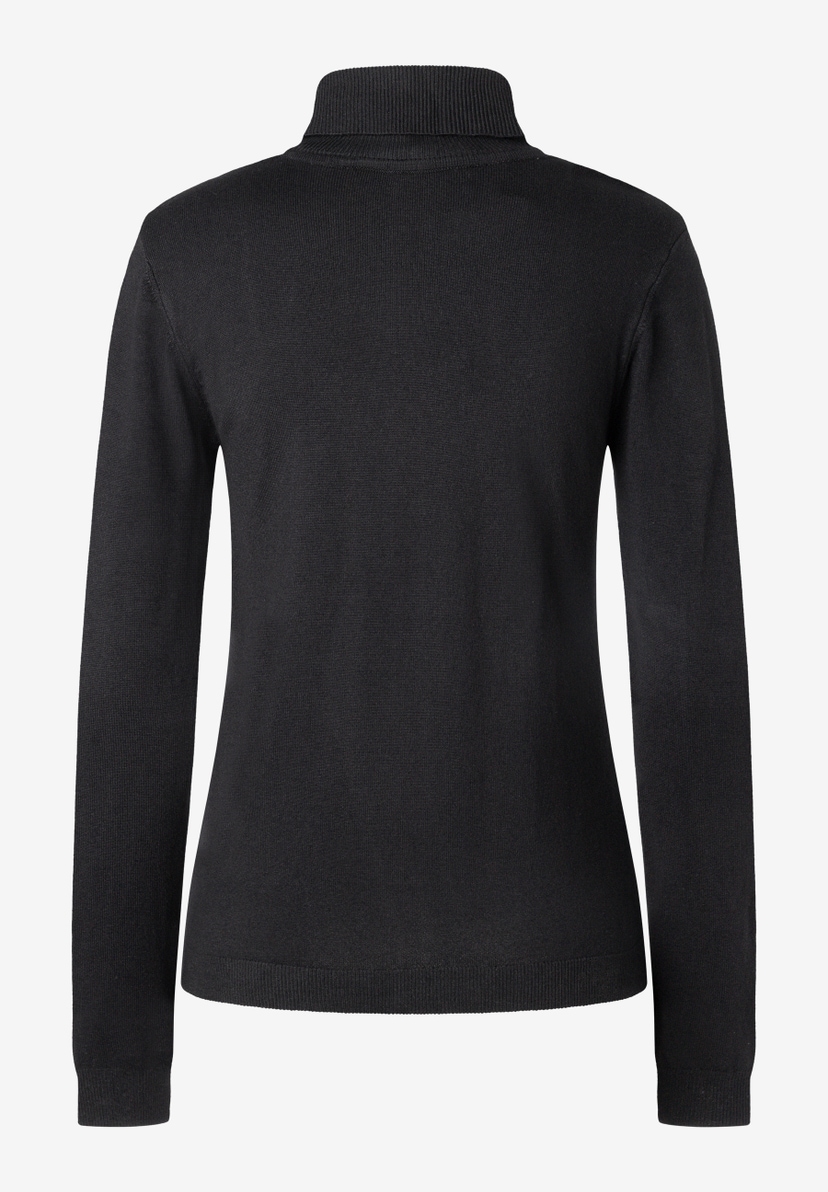 MORE & MORE Feinstrick-Pullover in Schwarz mit Rollkragen, gerippten Bündchen und Saum. MORE & MORE Feinstrick-Pullover in Schwarz mit Rollkragen, gerippten Bündchen und Saum.