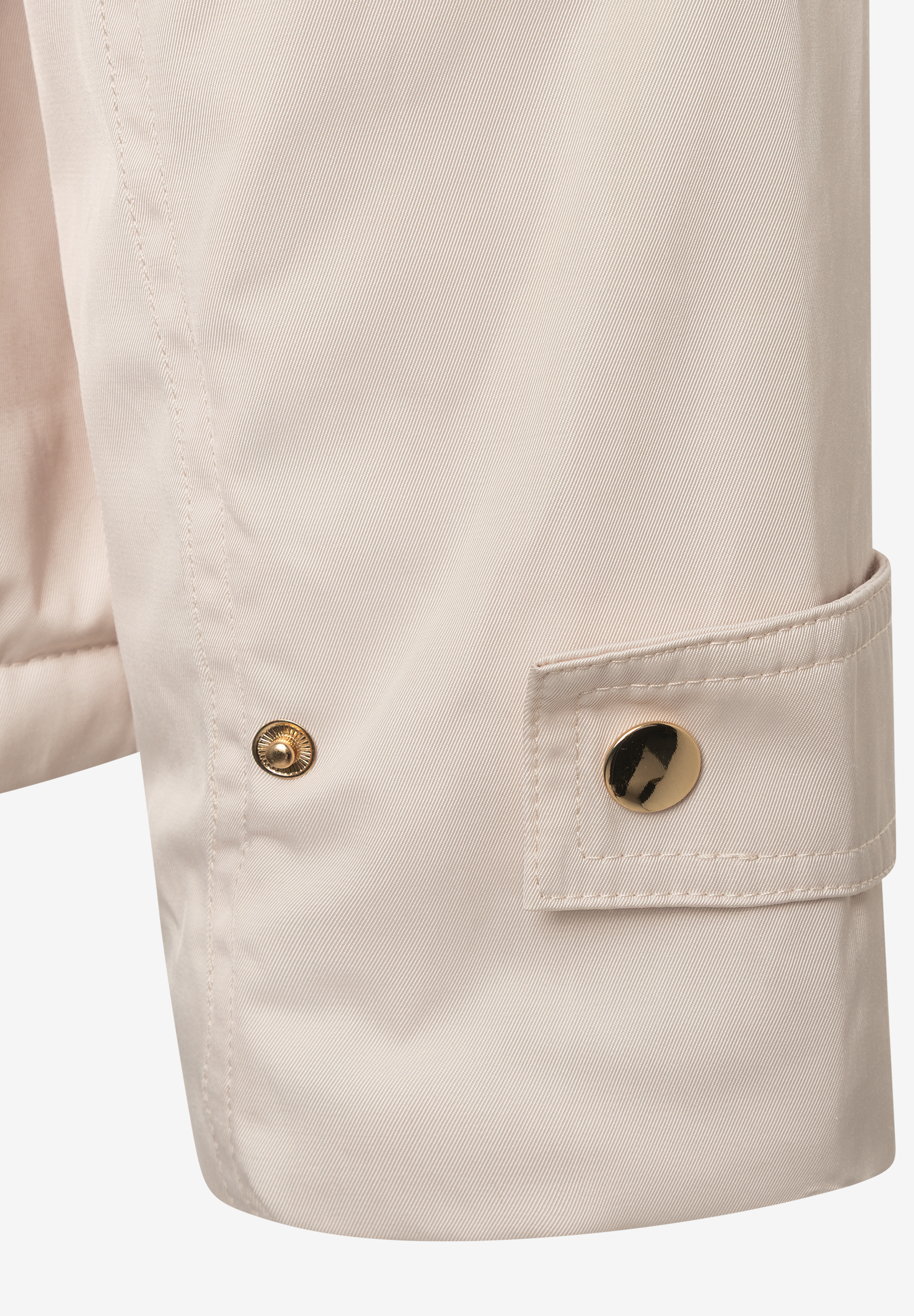 MORE & MORE beigefarbener Trenchcoat mit geripptem Stoff, einem kleinen goldfarbenen Druckknopf und einem runden goldfarbenen Knopf MORE & MORE beigefarbener Trenchcoat mit geripptem Stoff, einem kleinen goldfarbenen Druckknopf und einem runden goldfarbenen Knopf