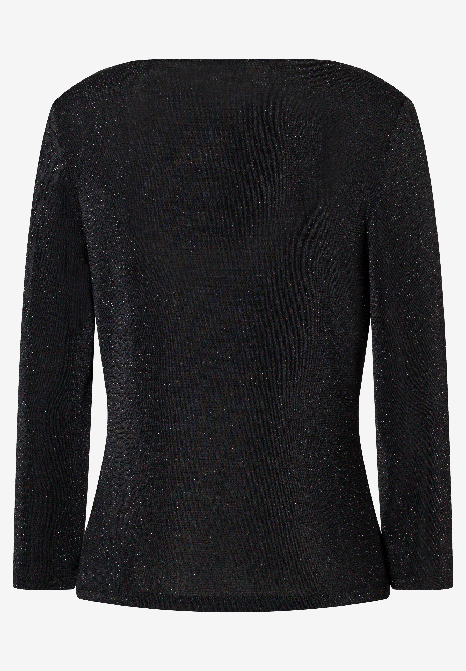 MORE & MORE Glitzer-Langarmshirt in Schwarz mit weitem Halsausschnitt und 3/4-Ärmeln, Rückansicht