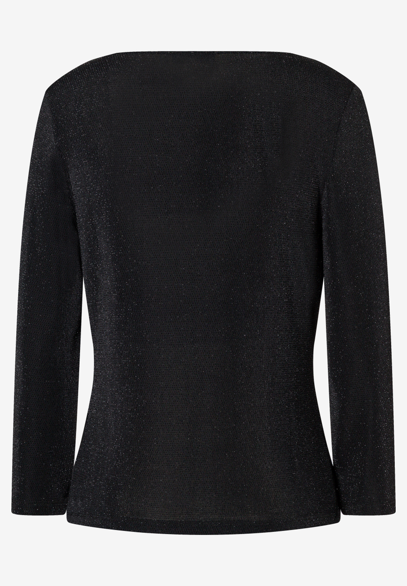 MORE & MORE Glitzer-Langarmshirt in Schwarz mit weitem Halsausschnitt und 3/4-Ärmeln, Rückansicht MORE & MORE Glitzer-Langarmshirt in Schwarz mit weitem Halsausschnitt und 3/4-Ärmeln, Rückansicht