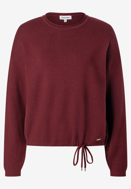 MORE & MORE Damen-Pullover in Bordeauxrot, mit Rundhalsausschnitt und Kordelzug am Saum.