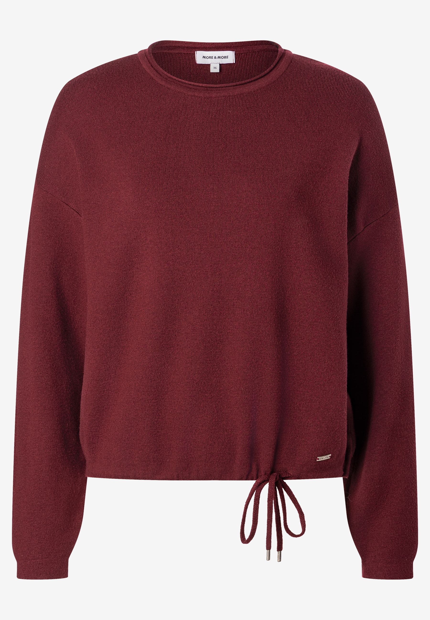 MORE & MORE Damen-Pullover in Bordeauxrot, mit Rundhalsausschnitt und Kordelzug am Saum.