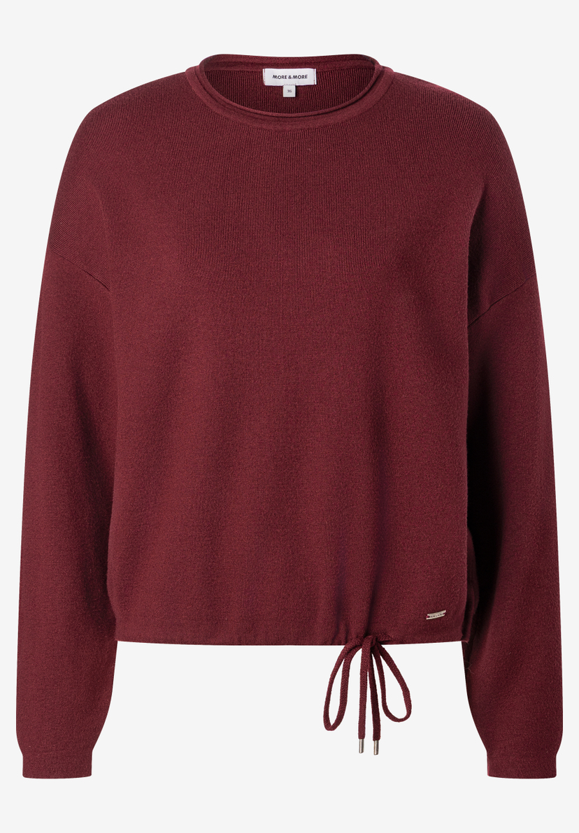 MORE & MORE Damen-Pullover in Bordeauxrot, mit Rundhalsausschnitt und Kordelzug am Saum.