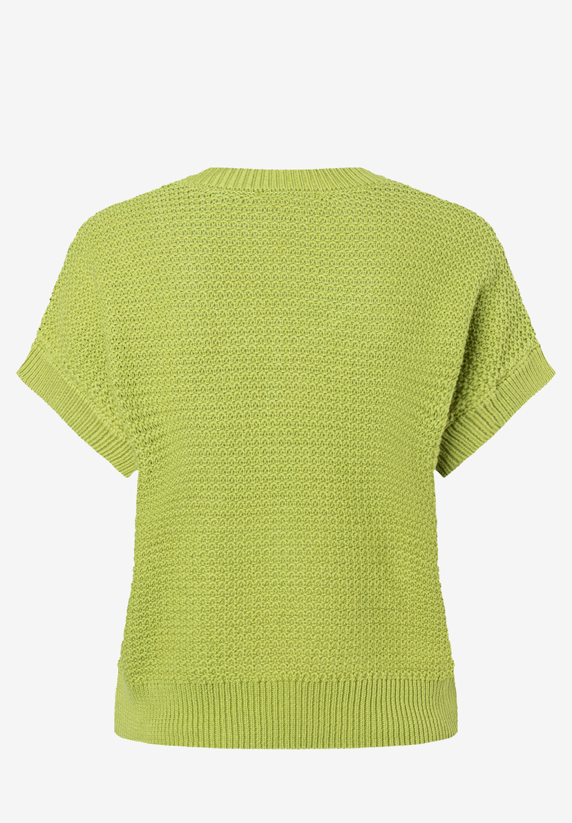 Ein hellgrüner MORE & MORE Strickpullover mit kurzen Ärmeln und Strukturstrick. Ein hellgrüner MORE & MORE Strickpullover mit kurzen Ärmeln und Strukturstrick.
