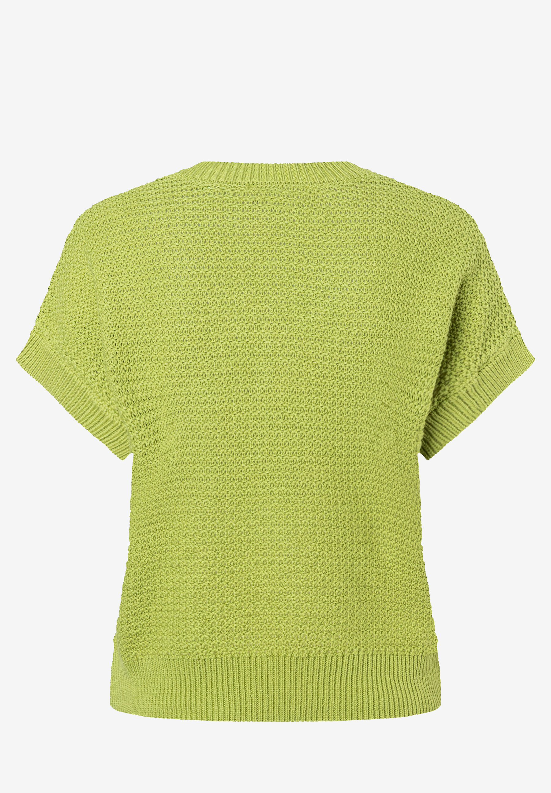 Ein hellgrüner MORE & MORE Strickpullover mit kurzen Ärmeln und Strukturstrick. Ein hellgrüner MORE & MORE Strickpullover mit kurzen Ärmeln und Strukturstrick.