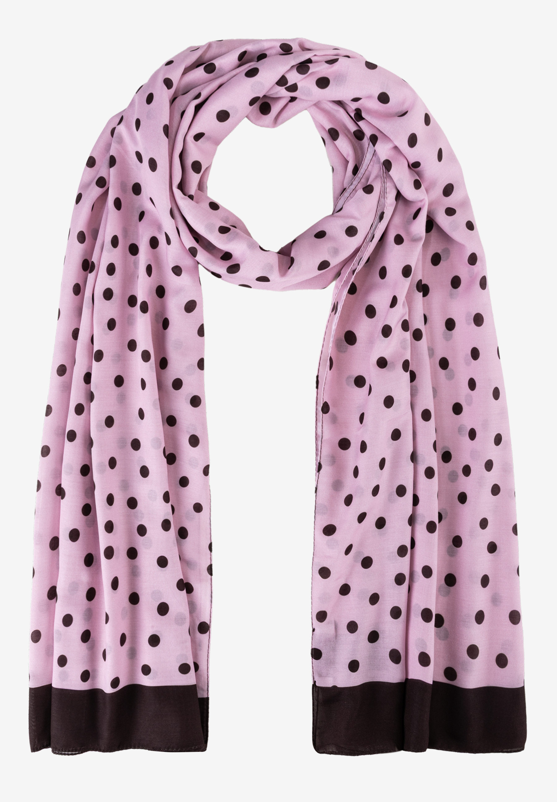 MORE & MORE Accessoire: Rosa Schal mit schwarzen Tupfen und dunklem Rand. MORE & MORE Accessoire: Rosa Schal mit schwarzen Tupfen und dunklem Rand.