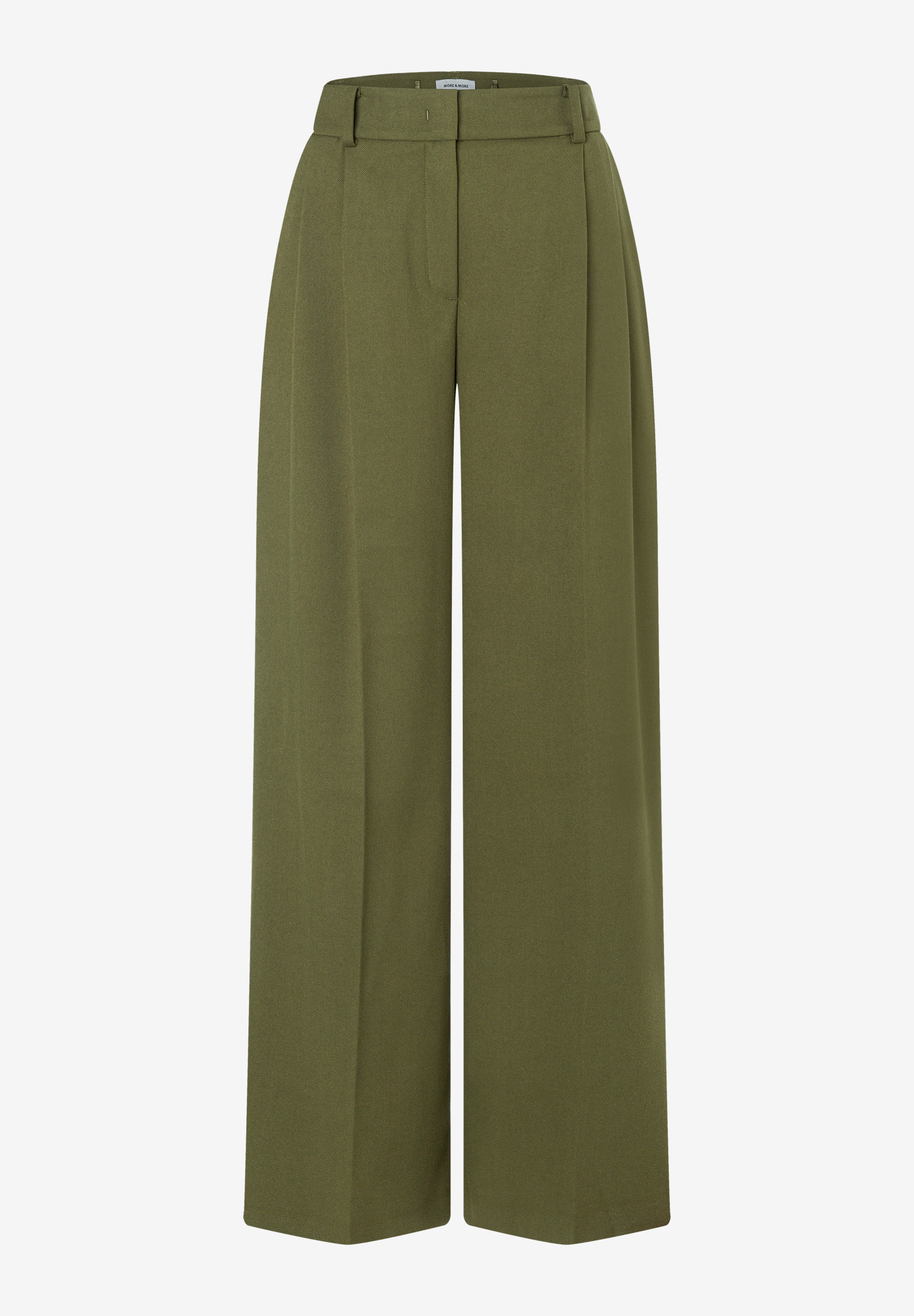 MORE & MORE grüne Jeanshose mit weitem Bein, Bundfalten und Bund. Hochwertige Stoffhose aus Leinen in Beige.