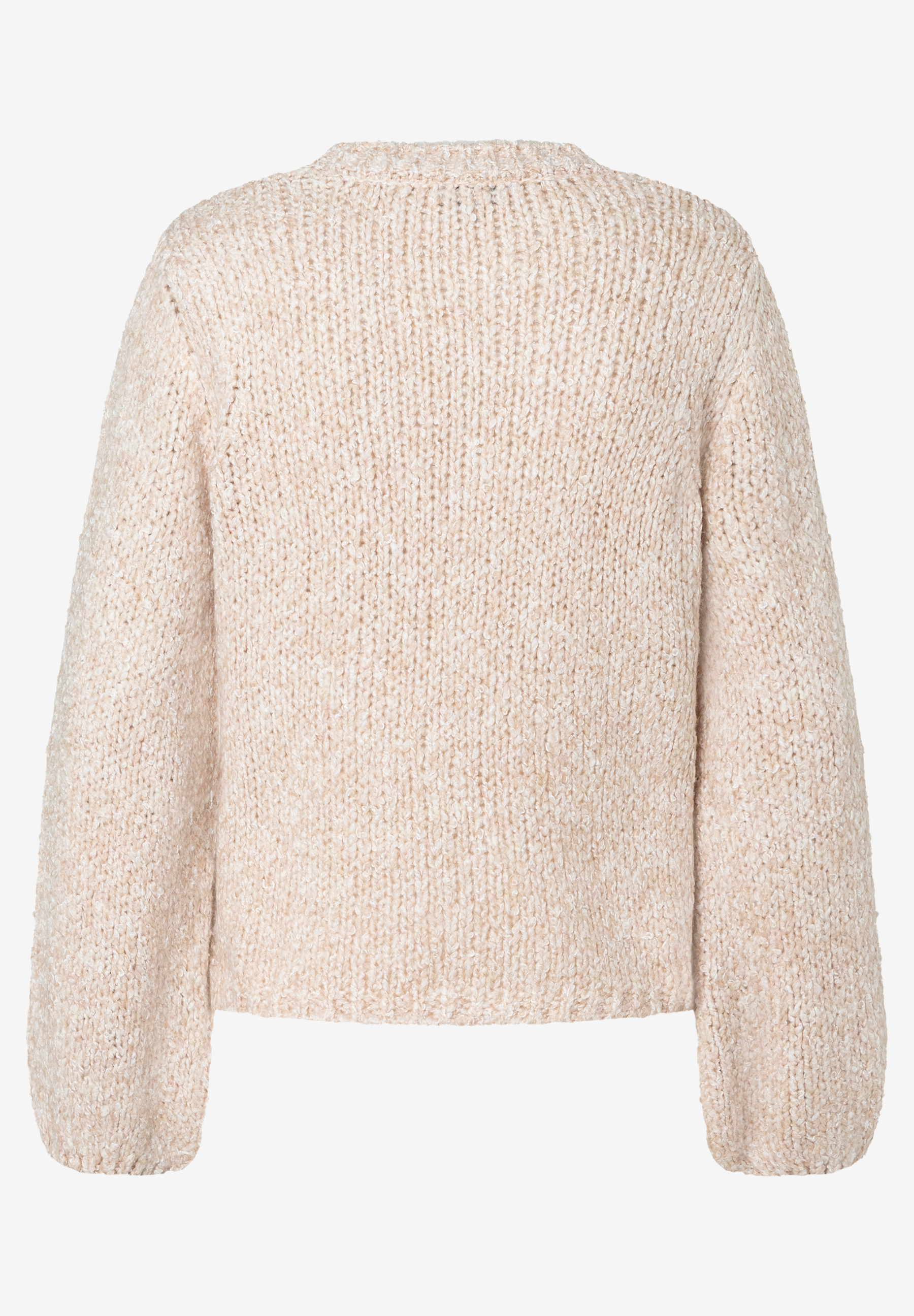 MORE & MORE Pullover in Beige, Rückansicht. Locker gestrickter Damen-Pulli mit langen Ärmeln und Rundhalsausschnitt. MORE & MORE Pullover in Beige, Rückansicht. Locker gestrickter Damen-Pulli mit langen Ärmeln und Rundhalsausschnitt.