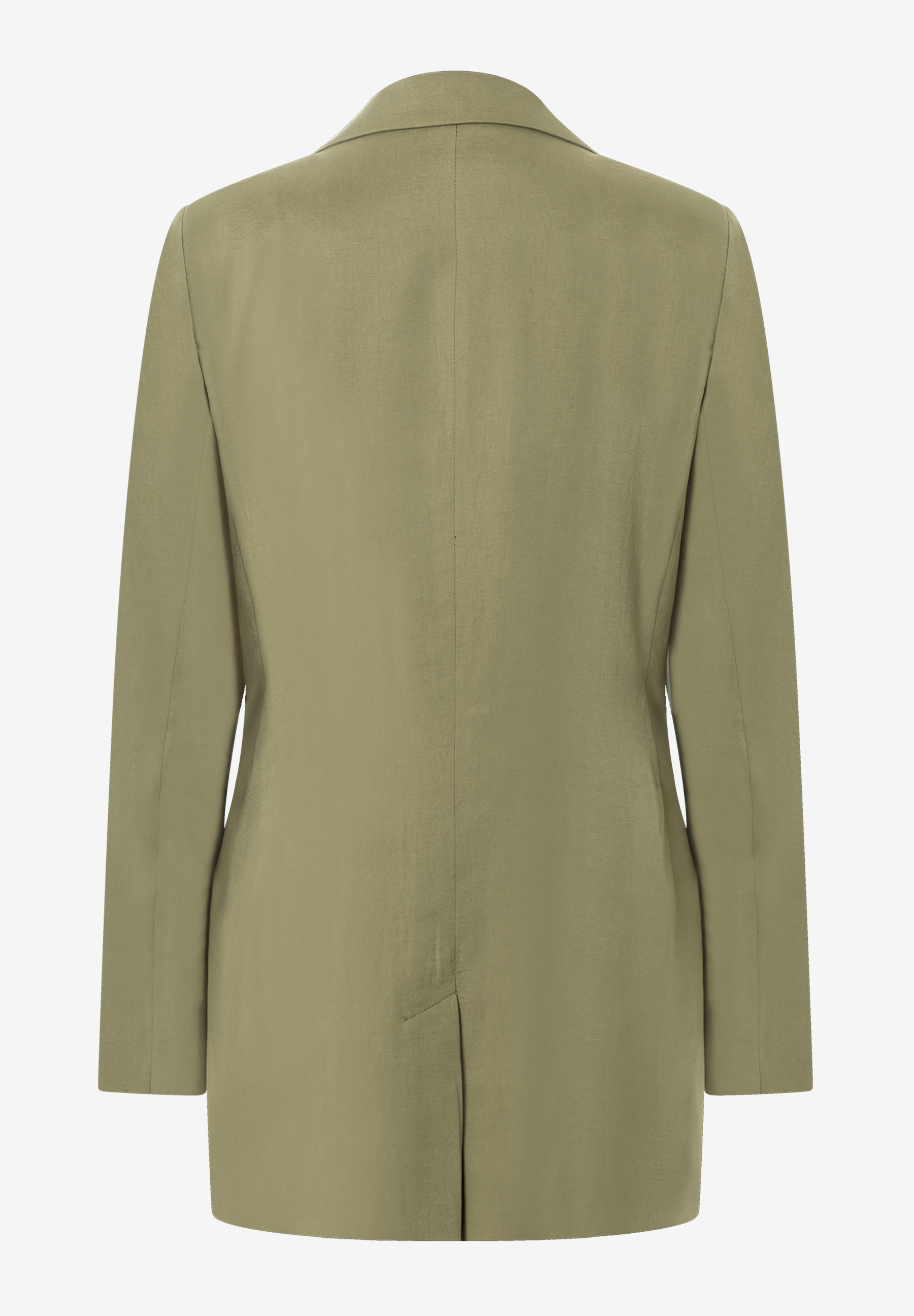 Der olivgrüne MORE & MORE Blazer mit Webware und bequemem, elastischem Material, Rückansicht. Der olivgrüne MORE & MORE Blazer mit Webware und bequemem, elastischem Material, Rückansicht.