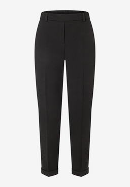 MORE & MORE schwarze Cropped-Jeans aus Twill für Damen mit Bundfalten und umgeschlagenen Säumen.