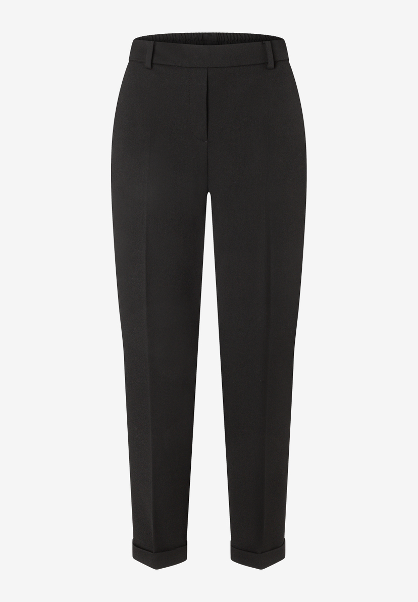MORE & MORE schwarze Cropped-Jeans aus Twill für Damen mit Bundfalten und umgeschlagenen Säumen.