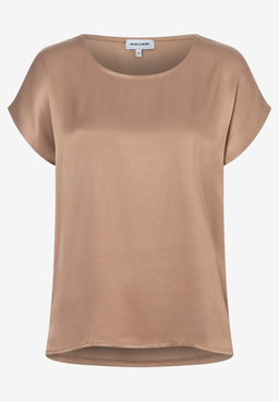 Ein hellbraunes, glänzendes MORE & MORE Oberteil mit kurzen Ärmeln und einem Rundhalsausschnitt.