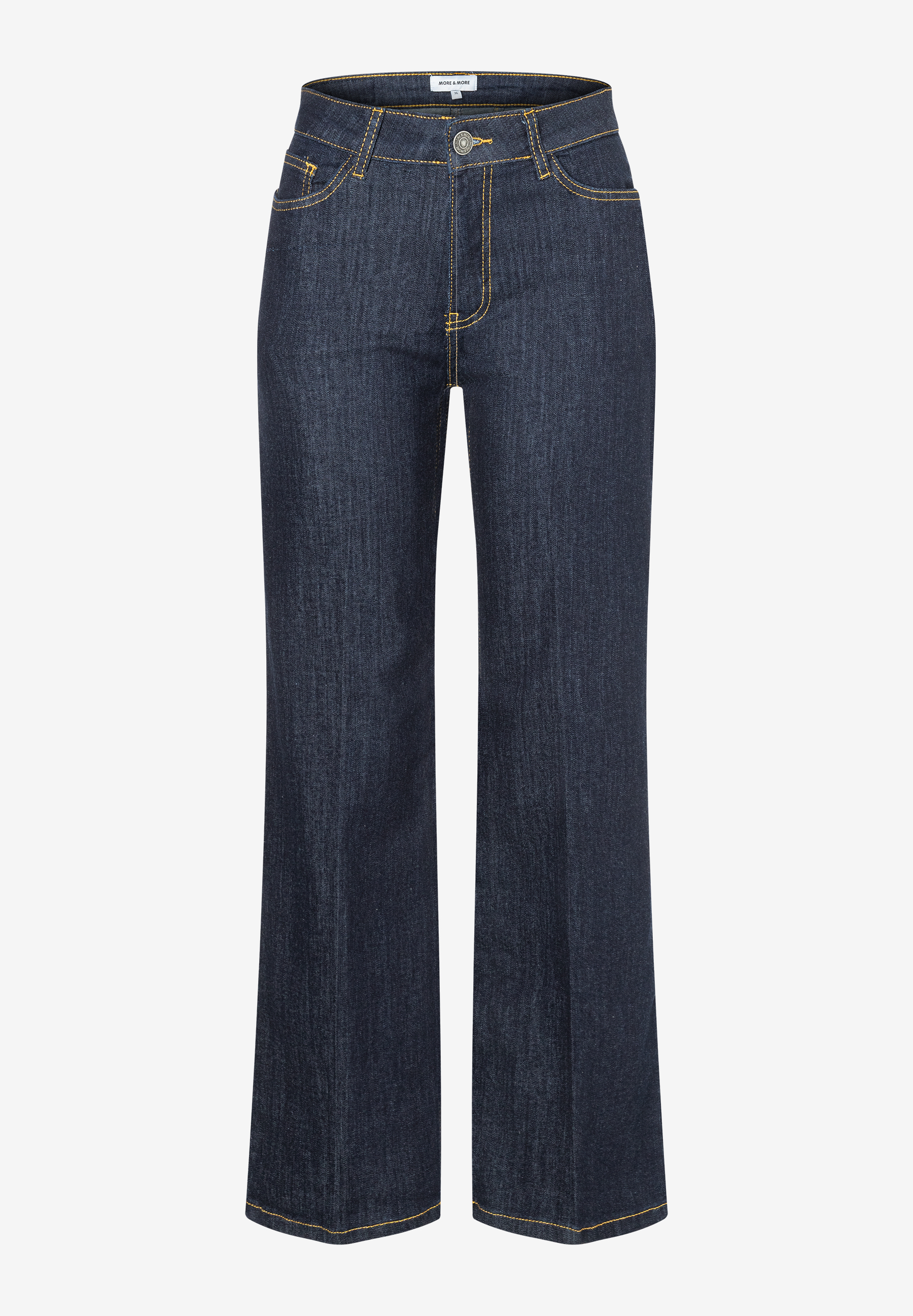 Eine Jeans der Marke MORE & MORE aus Denim mit gelben Nähten. Eine Jeans der Marke MORE & MORE aus Denim mit gelben Nähten.