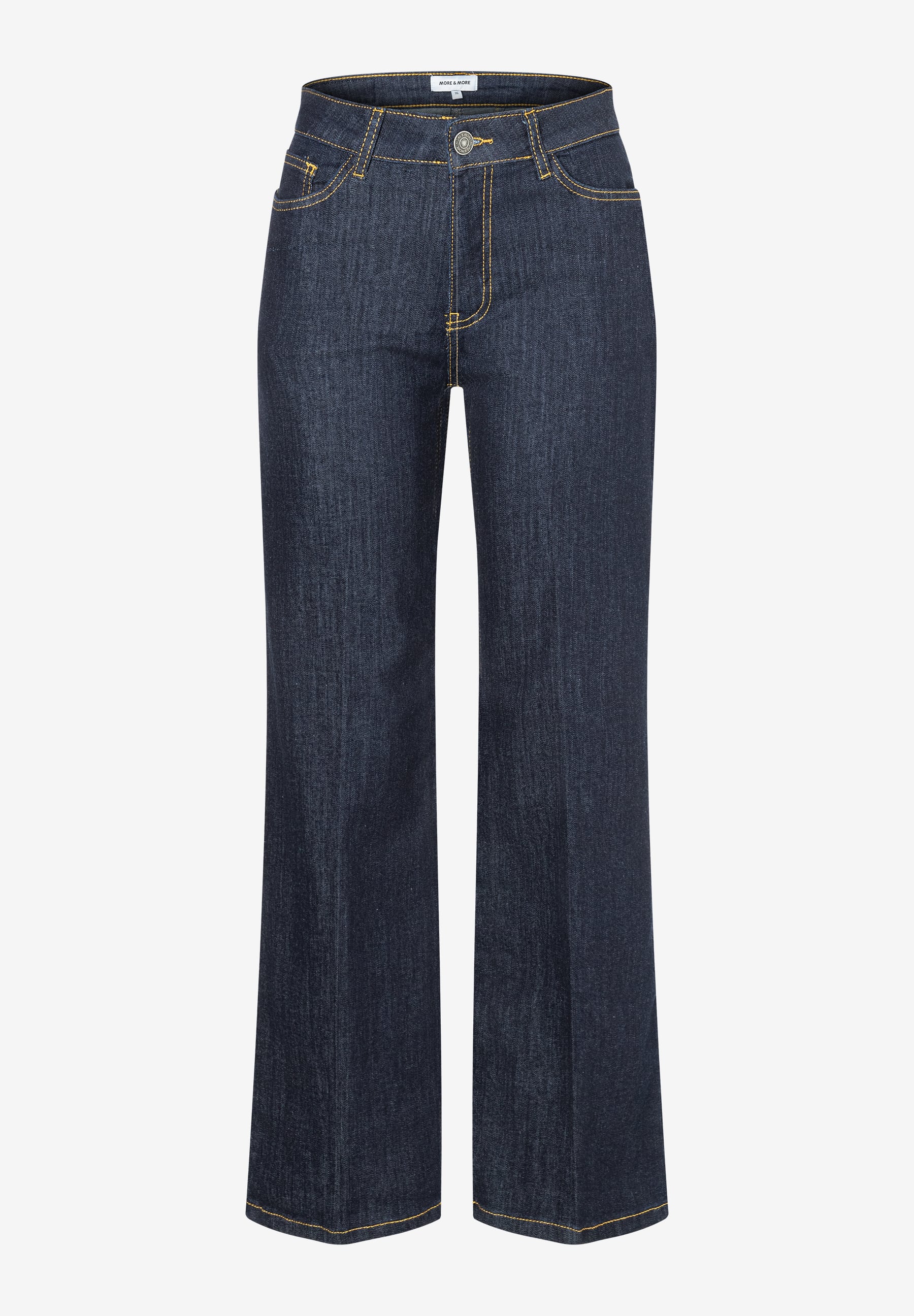 Eine Jeans der Marke MORE & MORE aus Denim mit gelben Nähten. Eine Jeans der Marke MORE & MORE aus Denim mit gelben Nähten.