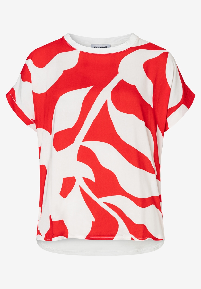 Ein rot-weiß gemustertes MORE & MORE Shirt mit komfortablem, fließendem Material. Ein rot-weiß gemustertes MORE & MORE Shirt mit komfortablem, fließendem Material.