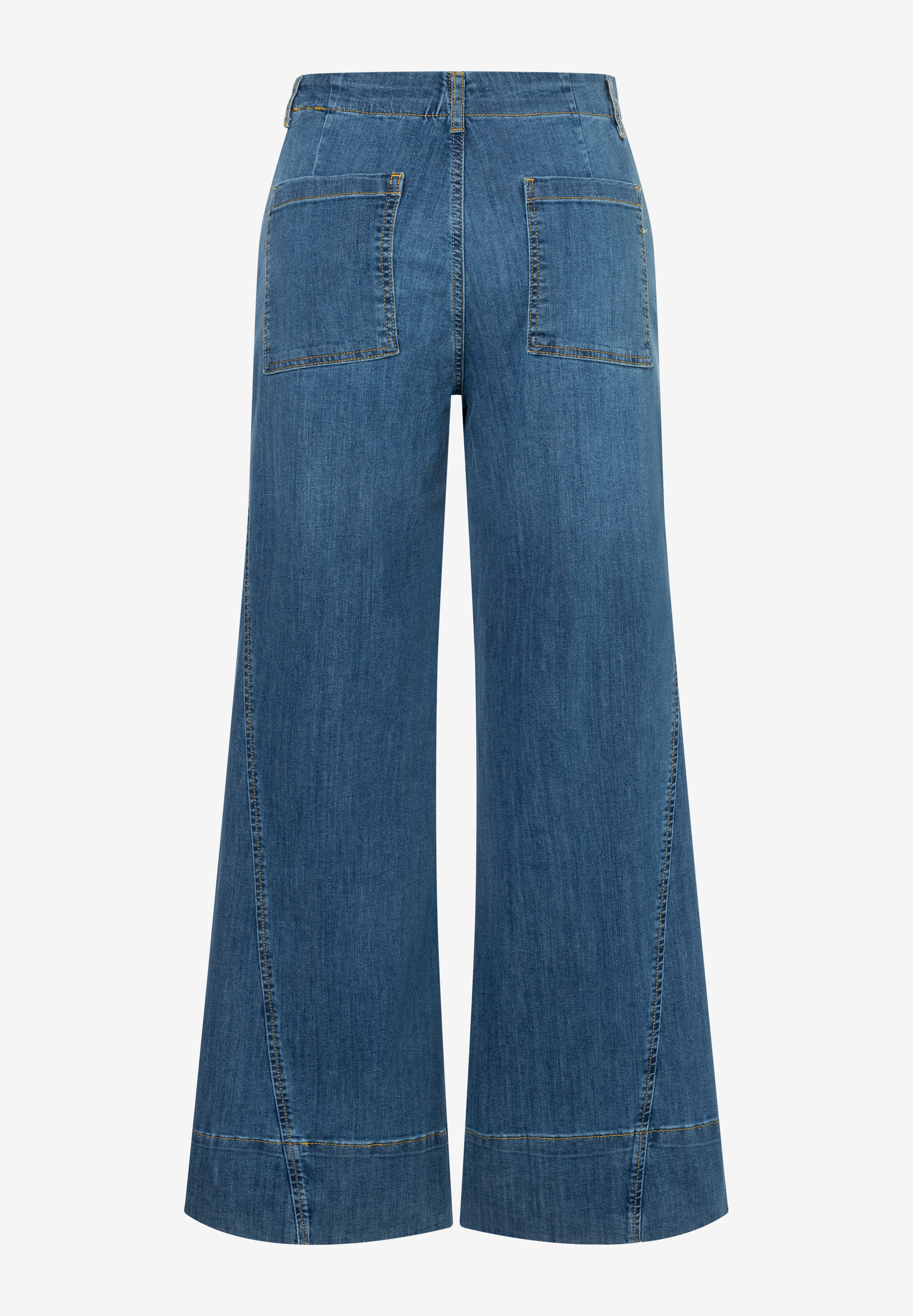 MORE & MORE Damen Jeans, Denim-Blau, ausgestelltes Bein und auffällige Nähte. Im Stil der 70er Jahre. MORE & MORE Damen Jeans, Denim-Blau, ausgestelltes Bein und auffällige Nähte. Im Stil der 70er Jahre.