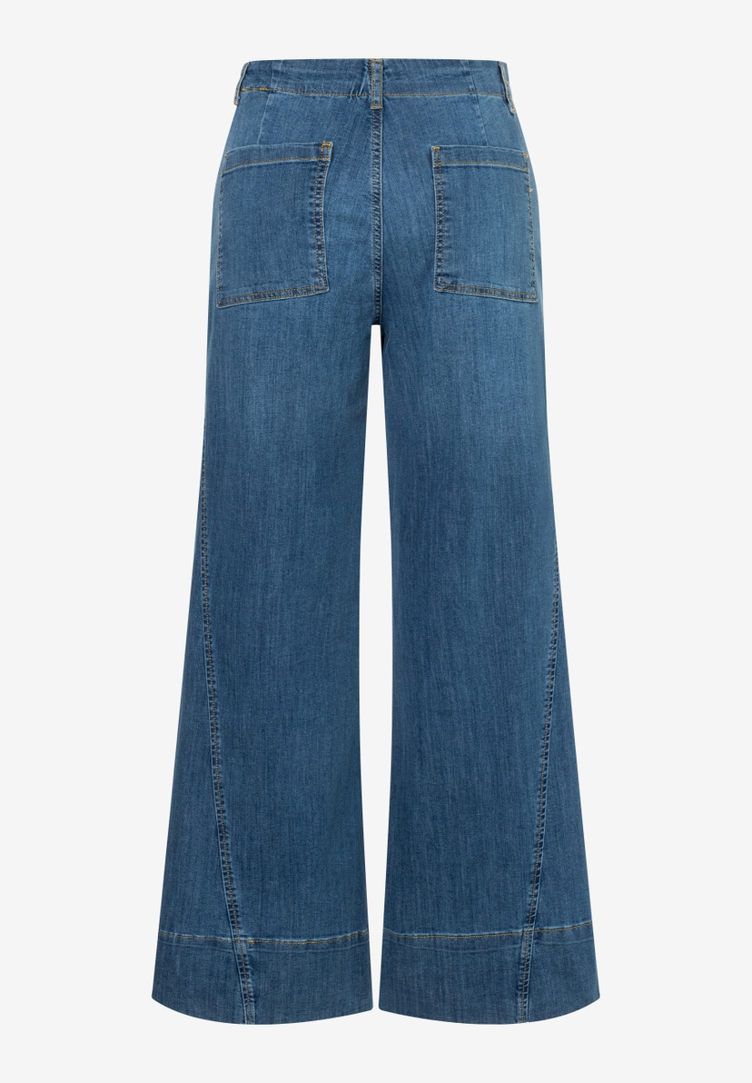 MORE & MORE Damen Jeans, Denim-Blau, ausgestelltes Bein und auffällige Nähte. Im Stil der 70er Jahre. MORE & MORE Damen Jeans, Denim-Blau, ausgestelltes Bein und auffällige Nähte. Im Stil der 70er Jahre.