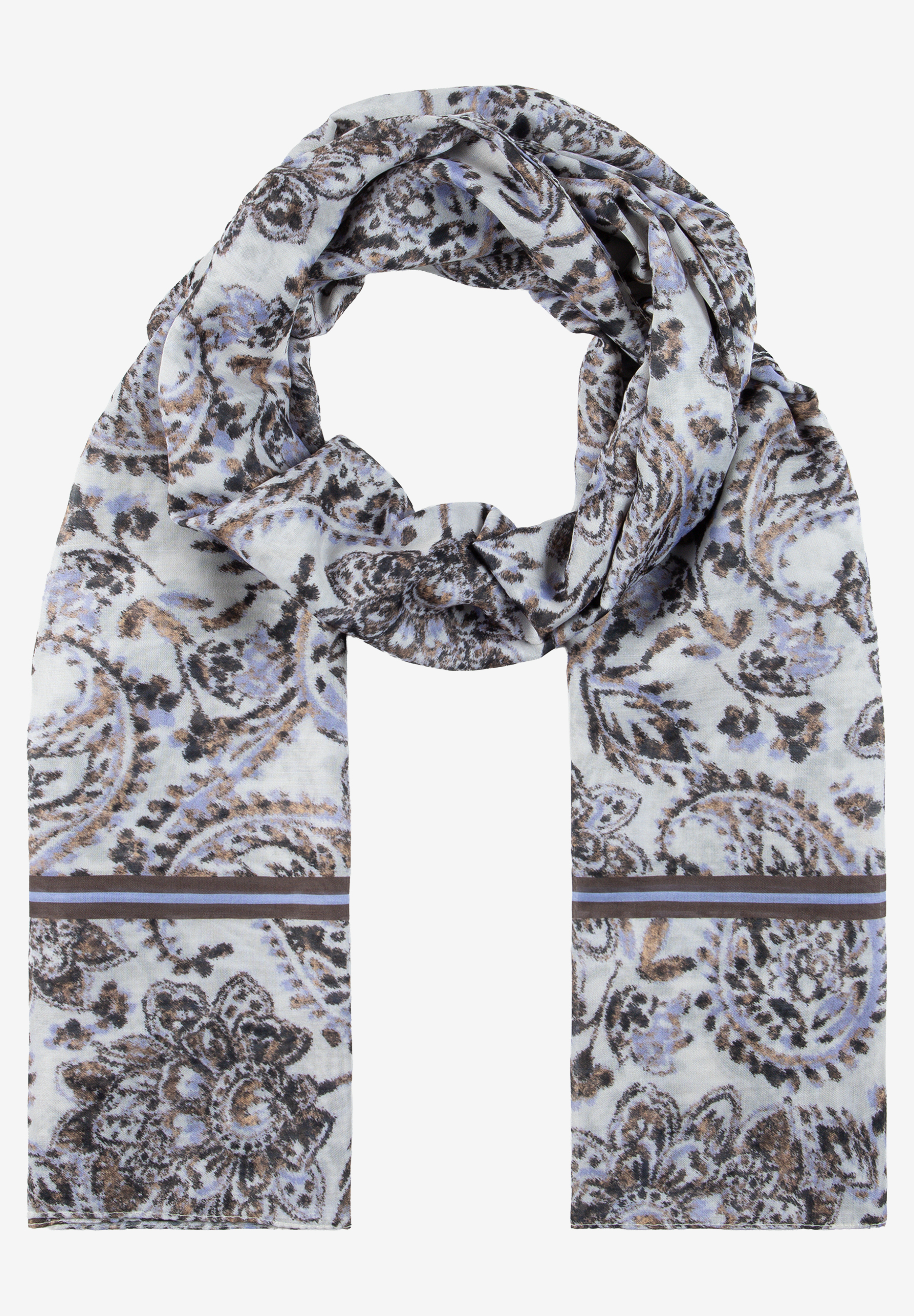 MORE & MORE Schal mit Paisley-Muster. Ein Accessoire in hellen Tönen mit braunen und lila Details.