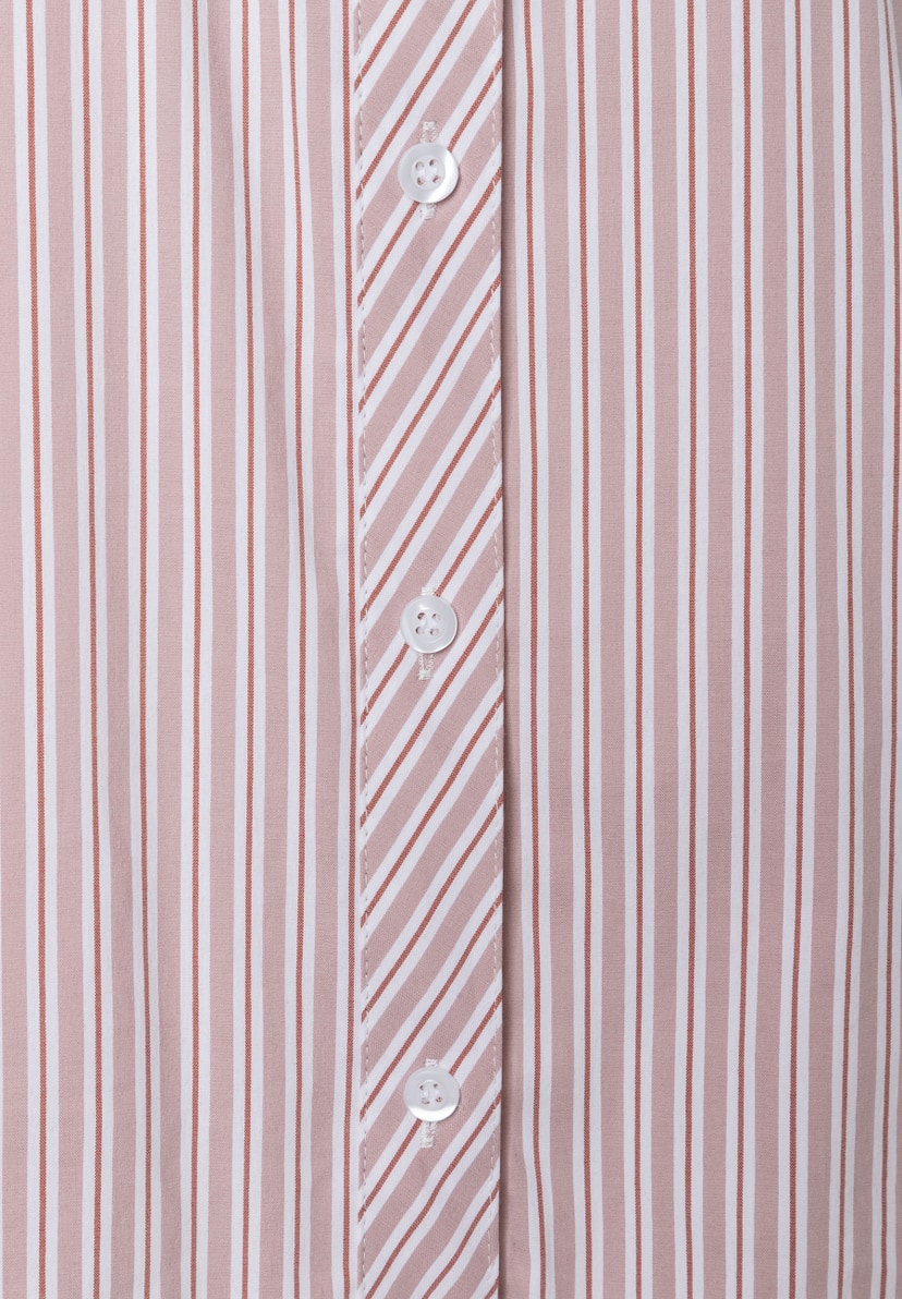 MORE & MORE Bluse: Hellbraune und weiße vertikale Streifen, Knopfleiste mit schrägen Streifen und weißen Knöpfen. MORE & MORE Bluse: Hellbraune und weiße vertikale Streifen, Knopfleiste mit schrägen Streifen und weißen Knöpfen.