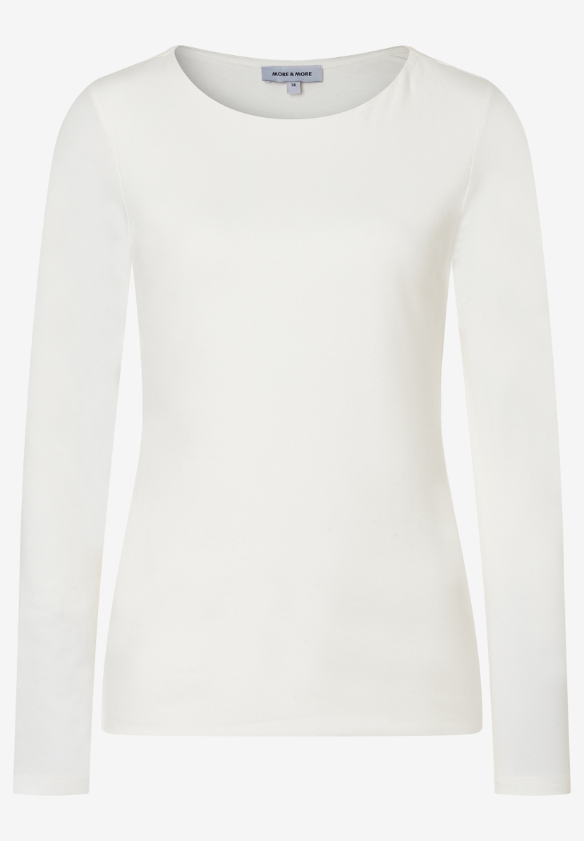 Ein weißes MORE & MORE Jersey-Oberteil mit langen Ärmeln und angenehmem Tragekomfort. Ein weißes MORE & MORE Jersey-Oberteil mit langen Ärmeln und angenehmem Tragekomfort.
