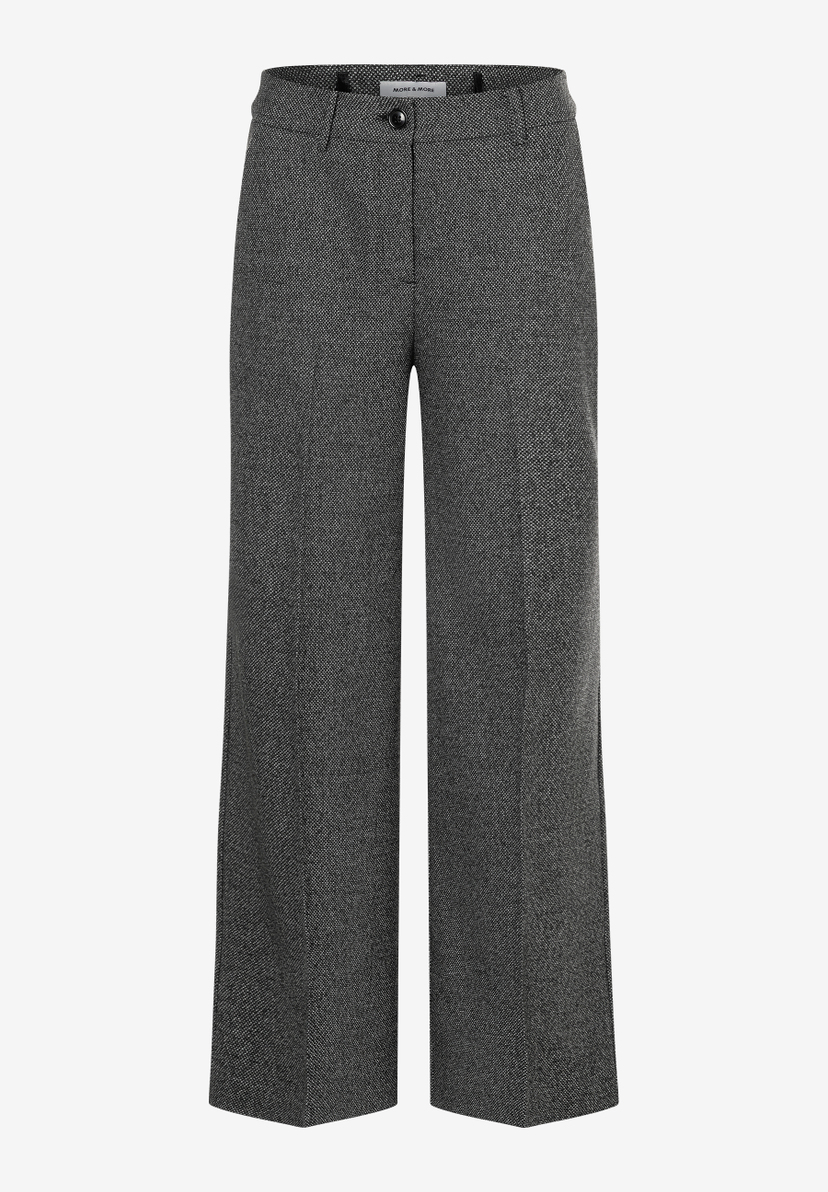 Graue MORE & MORE Stoffhose mit weitem Bein vor einem weißen Hintergrund. Graue MORE & MORE Stoffhose mit weitem Bein vor einem weißen Hintergrund.