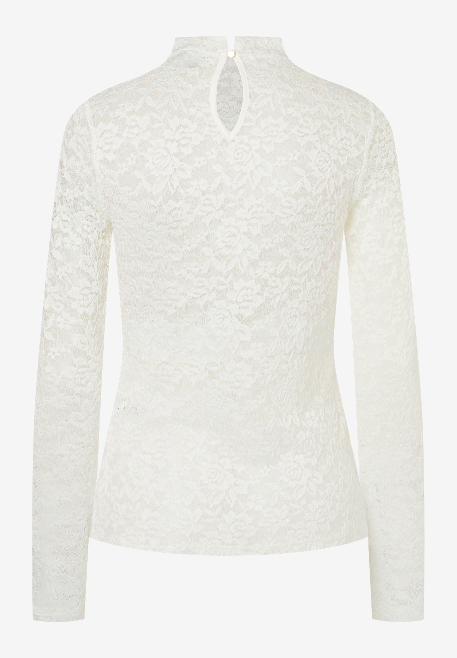 MORE & MORE Damen Spitzen-Top, langärmelig, elastisch, Stehkragen mit Schlitz und Knopfverschluss im Nacken. Cremefarben mit Blumenmuster. MORE & MORE Damen Spitzen-Top, langärmelig, elastisch, Stehkragen mit Schlitz und Knopfverschluss im Nacken. Cremefarben mit Blumenmuster.