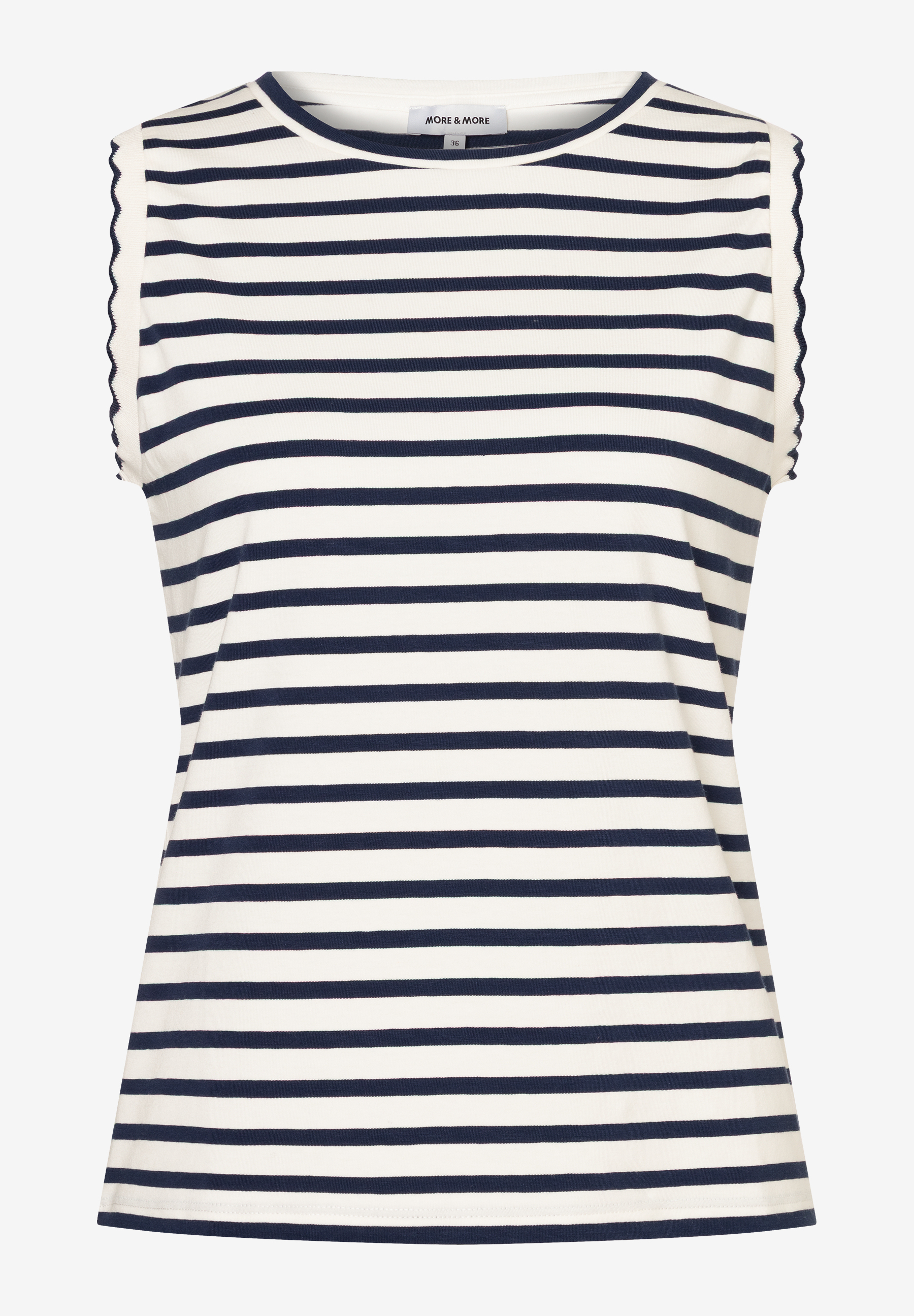 Ein MORE & MORE T-Shirt/Top mit blau-weißen Streifen und Jersey-Material für angenehmen Tragekomfort. Ein MORE & MORE T-Shirt/Top mit blau-weißen Streifen und Jersey-Material für angenehmen Tragekomfort.