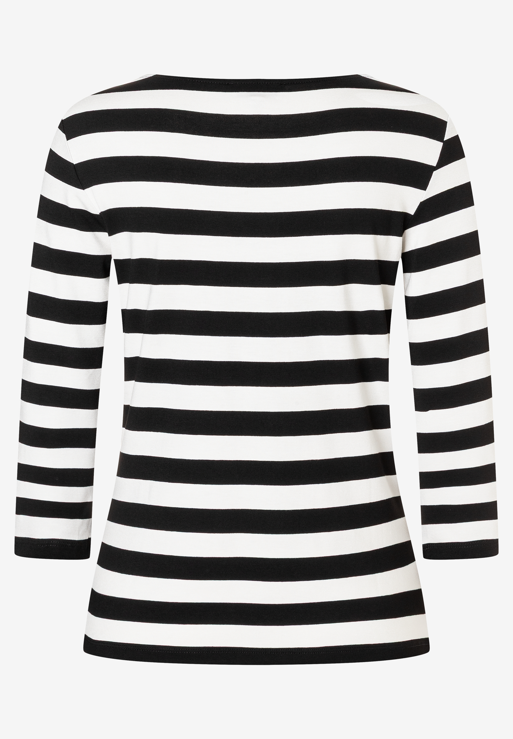 Ein MORE & MORE Oberteil mit schwarzen und weißen Streifen, Jersey-Material und 3/4-Ärmeln. Ein MORE & MORE Oberteil mit schwarzen und weißen Streifen, Jersey-Material und 3/4-Ärmeln.