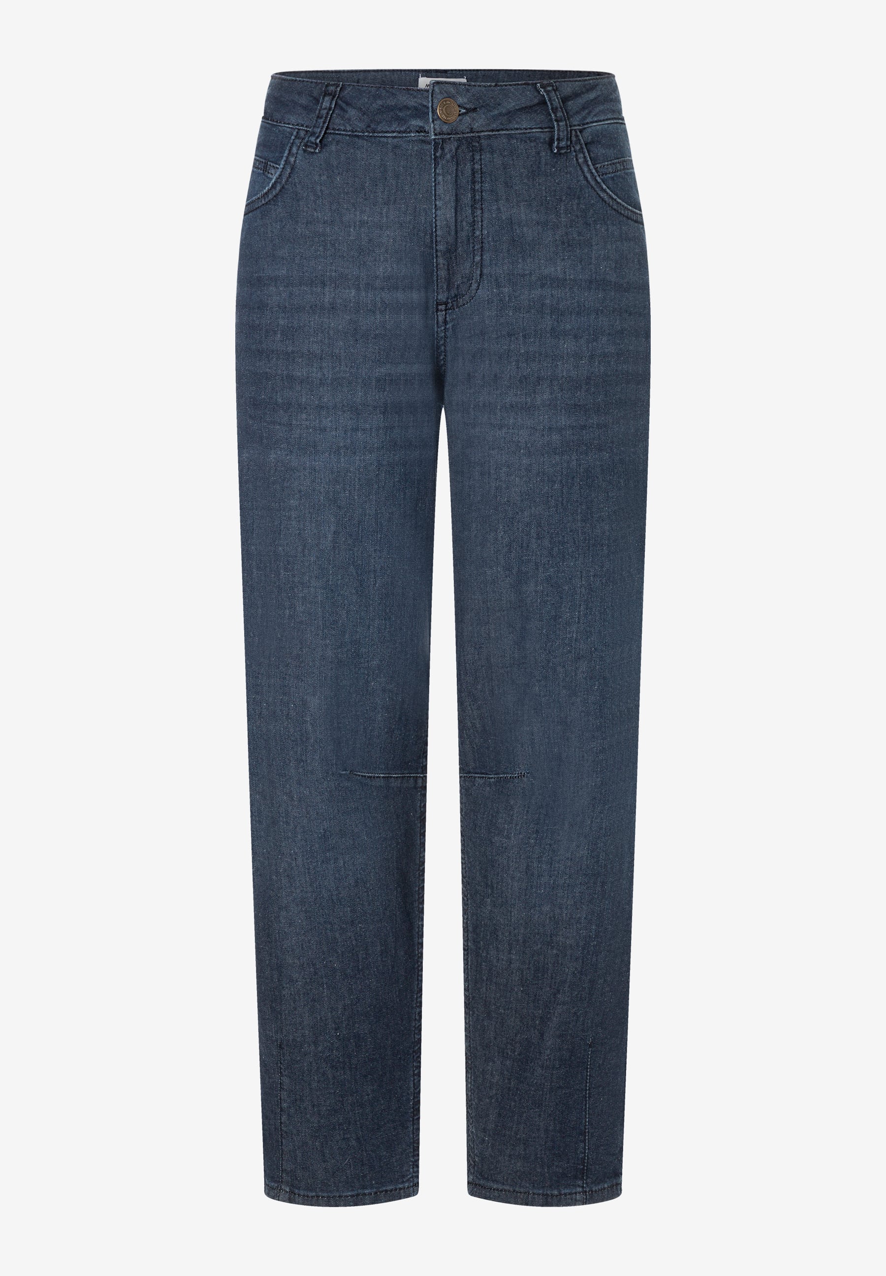 MORE & MORE Jeans, dunkelblau, mit hohem Bund und Knopfverschluss, zwei Vordertaschen und geradem Bein. MORE & MORE Jeans, dunkelblau, mit hohem Bund und Knopfverschluss, zwei Vordertaschen und geradem Bein.