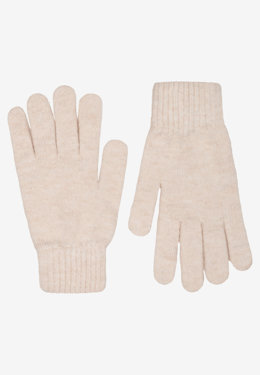 Ein Paar MORE & MORE Handschuhe in Wollweiß vor neutralem Hintergrund. Ein Paar MORE & MORE Handschuhe in Wollweiß vor neutralem Hintergrund.