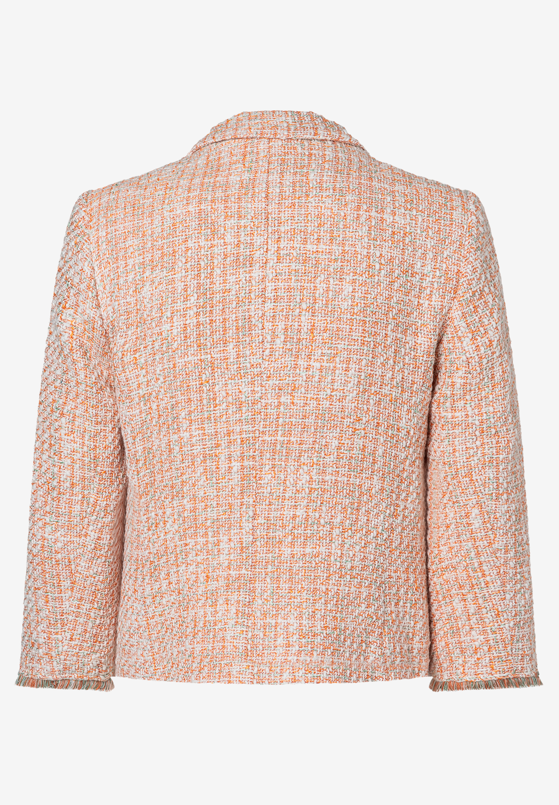 Rückansicht eines formstabilen Bouclé-Blazers von MORE & MORE.