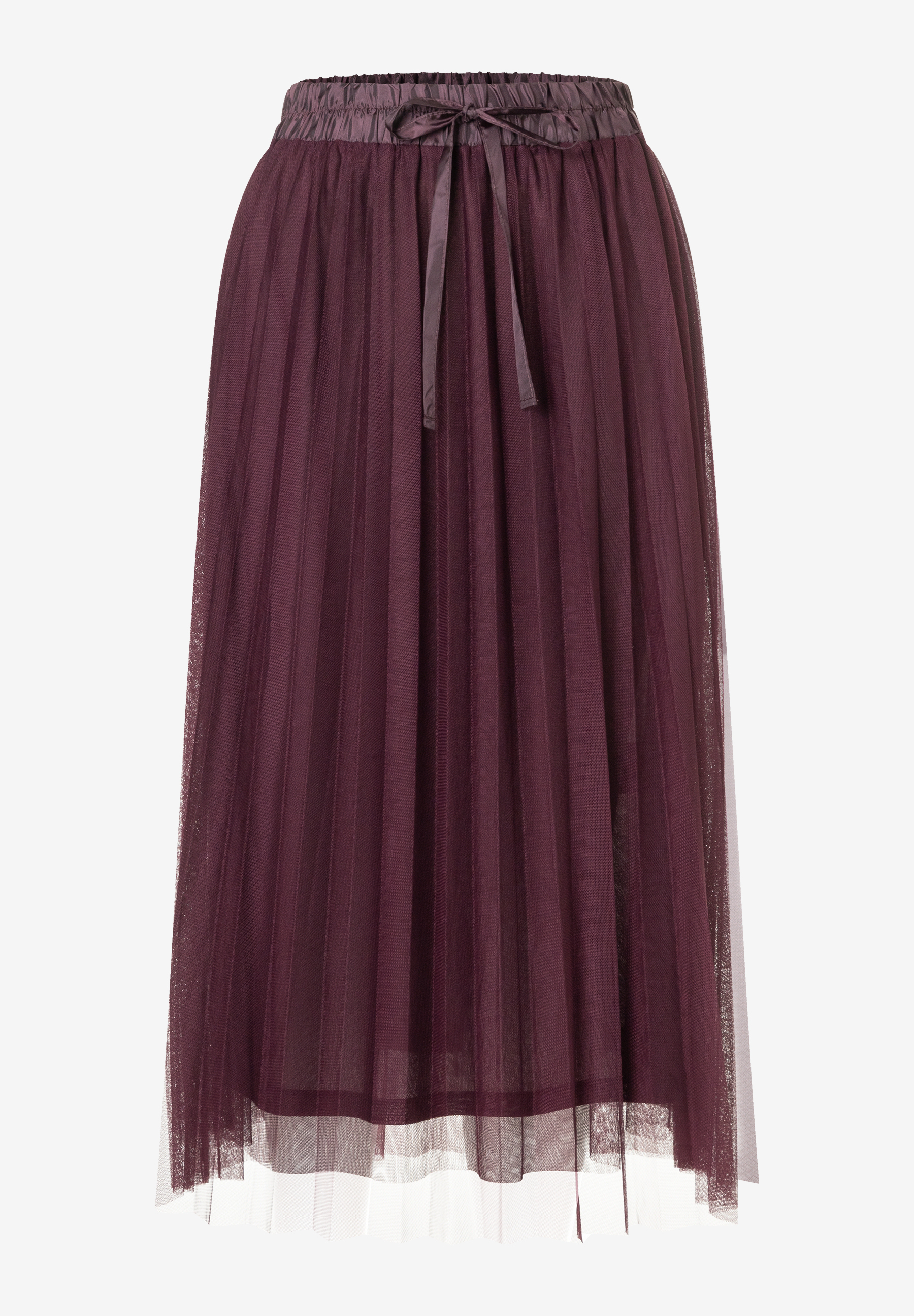 Ein MORE & MORE Rock aus Mesh, elastisch und weinrot mit gerafftem Bund und Schleife. Ein MORE & MORE Rock aus Mesh, elastisch und weinrot mit gerafftem Bund und Schleife.