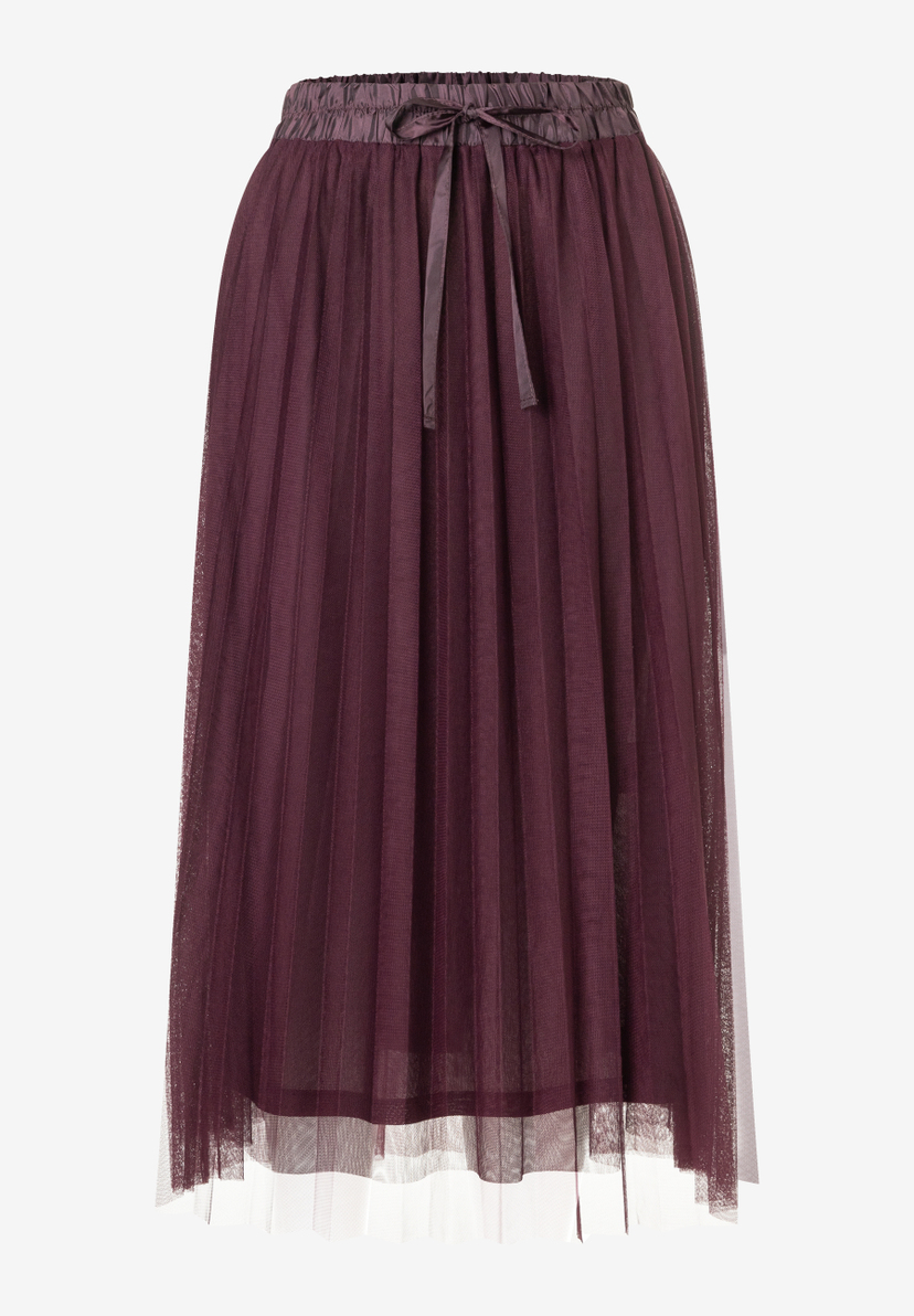 Ein MORE & MORE Rock aus Mesh, elastisch und weinrot mit gerafftem Bund und Schleife. Ein MORE & MORE Rock aus Mesh, elastisch und weinrot mit gerafftem Bund und Schleife.