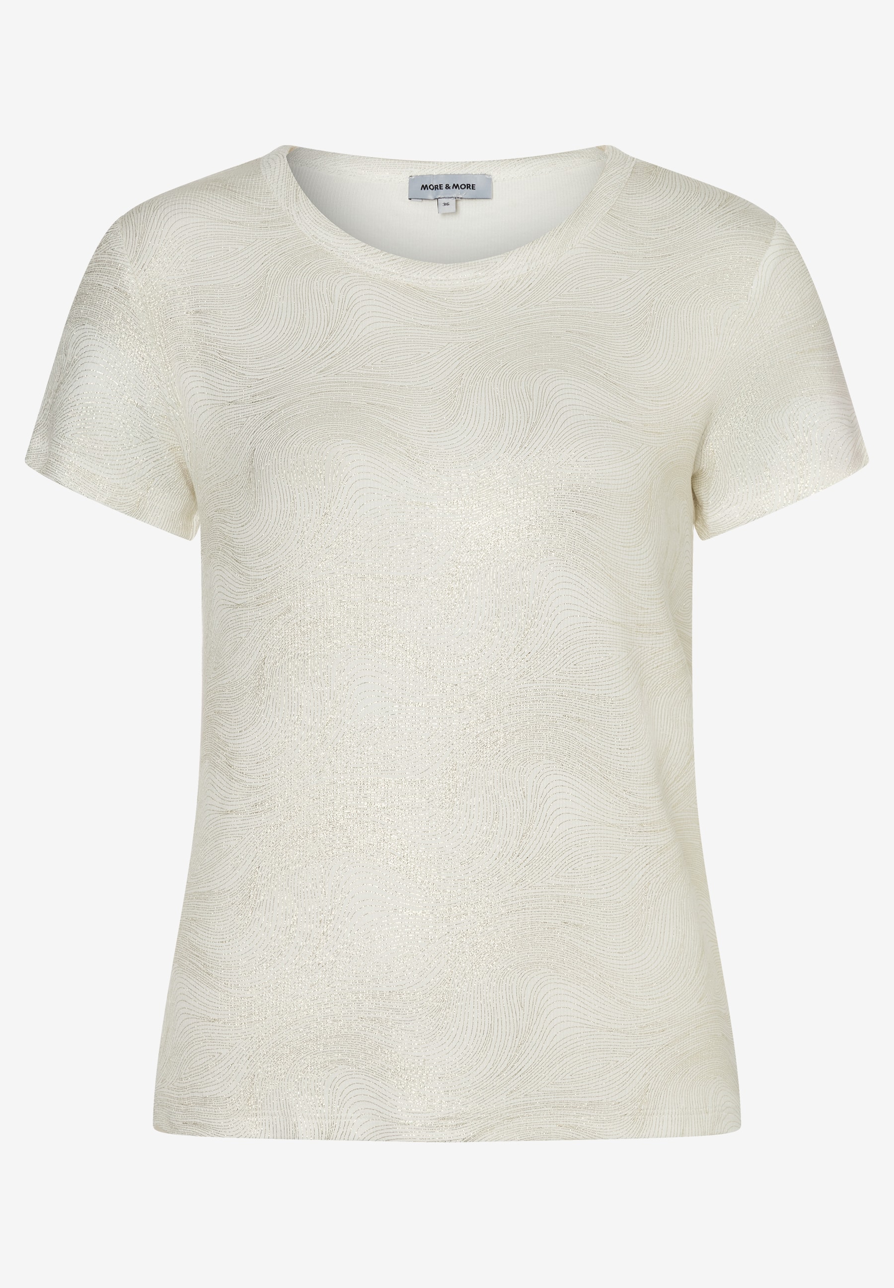 Ein MORE & MORE T-Shirt mit kurzen Ärmeln und einem wellenförmigen Muster. Ein MORE & MORE T-Shirt mit kurzen Ärmeln und einem wellenförmigen Muster.
