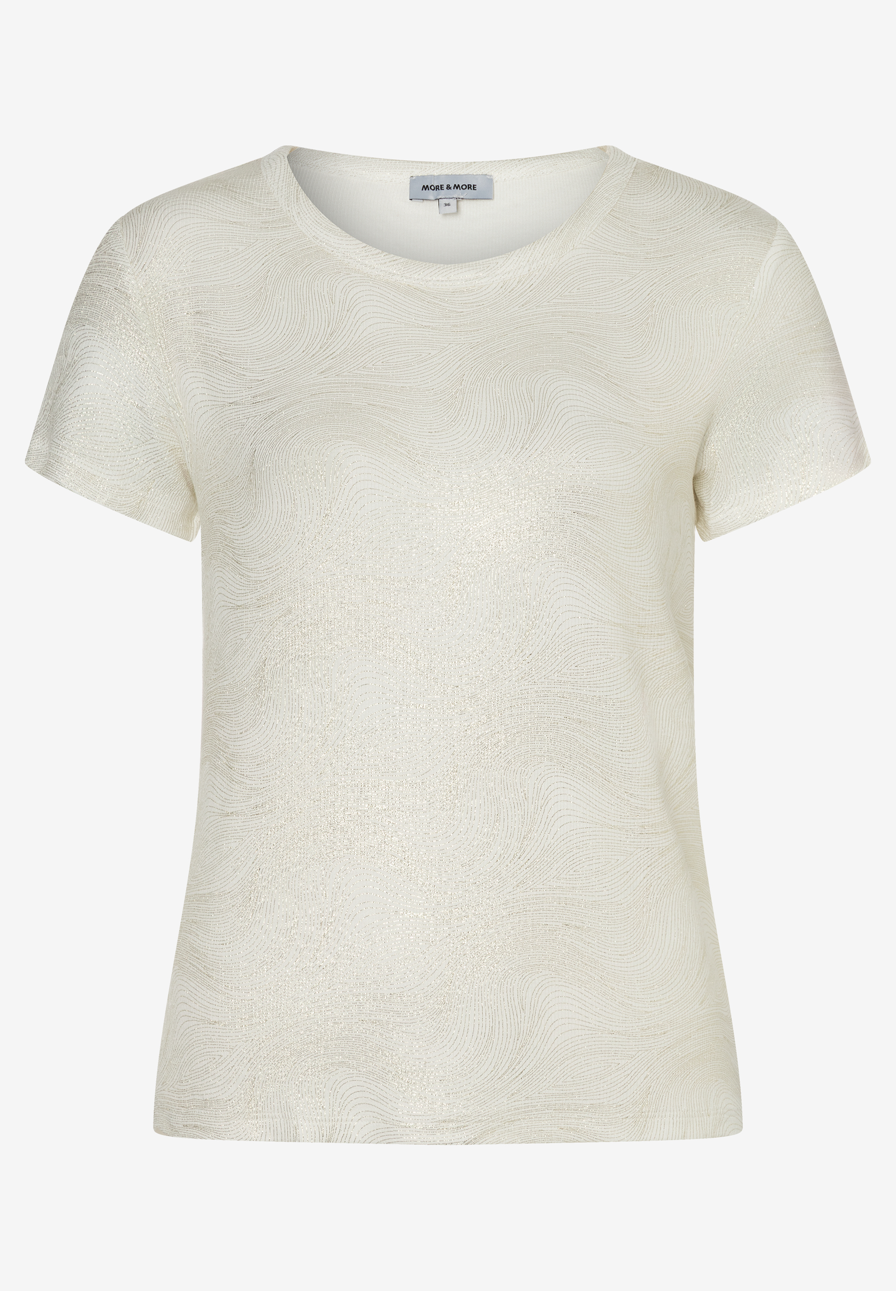 Ein MORE & MORE T-Shirt mit kurzen Ärmeln und einem wellenförmigen Muster. Ein MORE & MORE T-Shirt mit kurzen Ärmeln und einem wellenförmigen Muster.