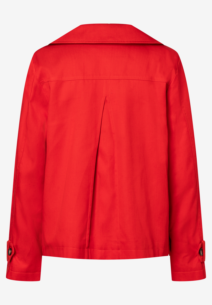 Eine rote MORE & MORE Jacke aus Twill mit Kragen und langen Ärmeln. Eine rote MORE & MORE Jacke aus Twill mit Kragen und langen Ärmeln.