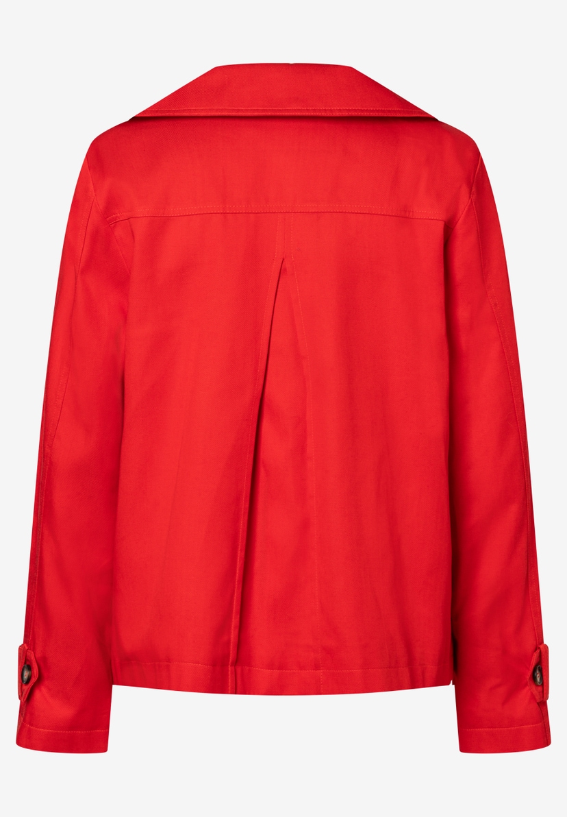 Eine rote MORE & MORE Jacke aus Twill mit Kragen und langen Ärmeln. Eine rote MORE & MORE Jacke aus Twill mit Kragen und langen Ärmeln.