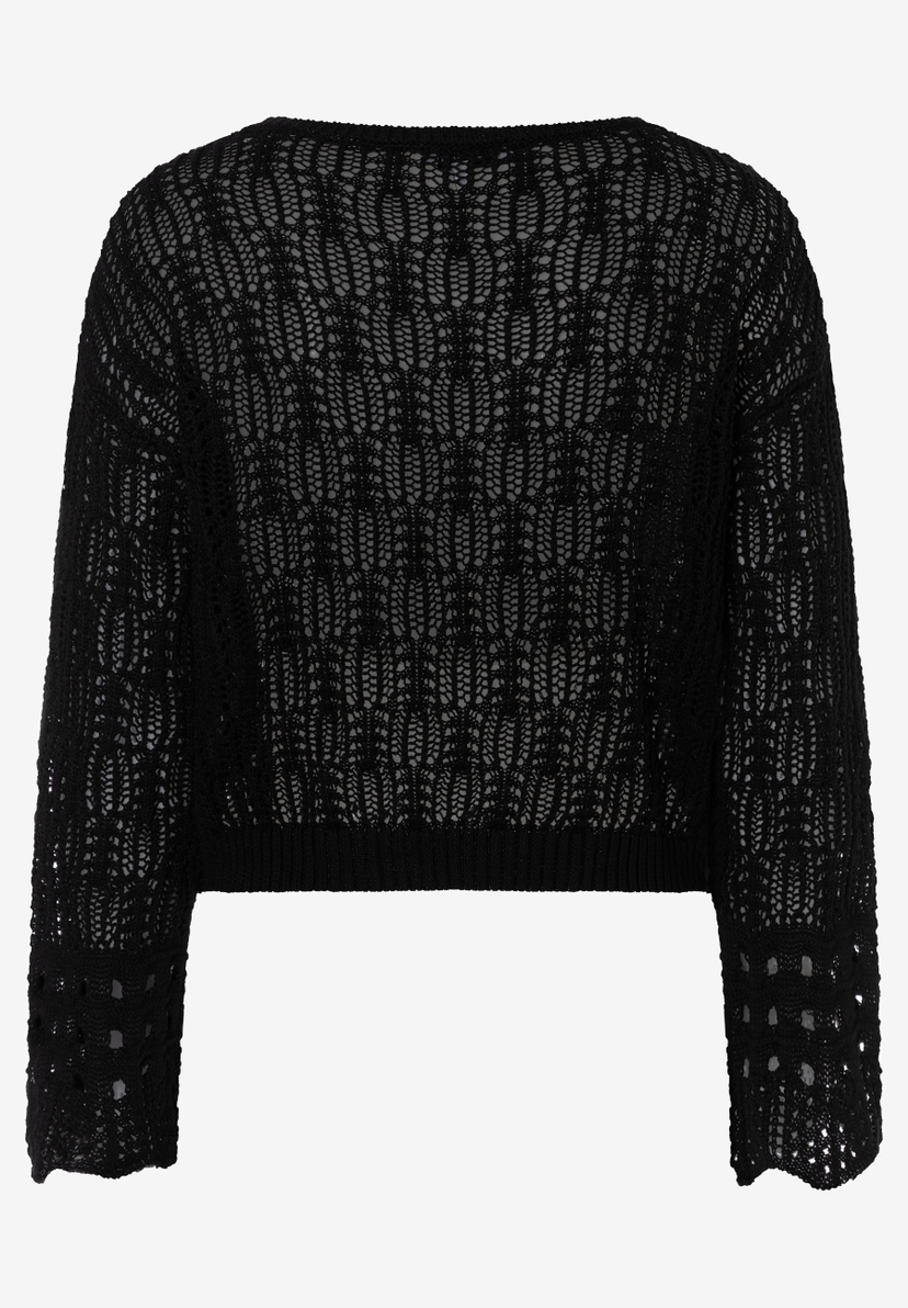 MORE & MORE Pullover: Schwarzes transparentes Lochstrick-Oberteil, 3/4 Ärmel und gerippte Bündchen. Angenehmer Tragekomfort. MORE & MORE Pullover: Schwarzes transparentes Lochstrick-Oberteil, 3/4 Ärmel und gerippte Bündchen. Angenehmer Tragekomfort.