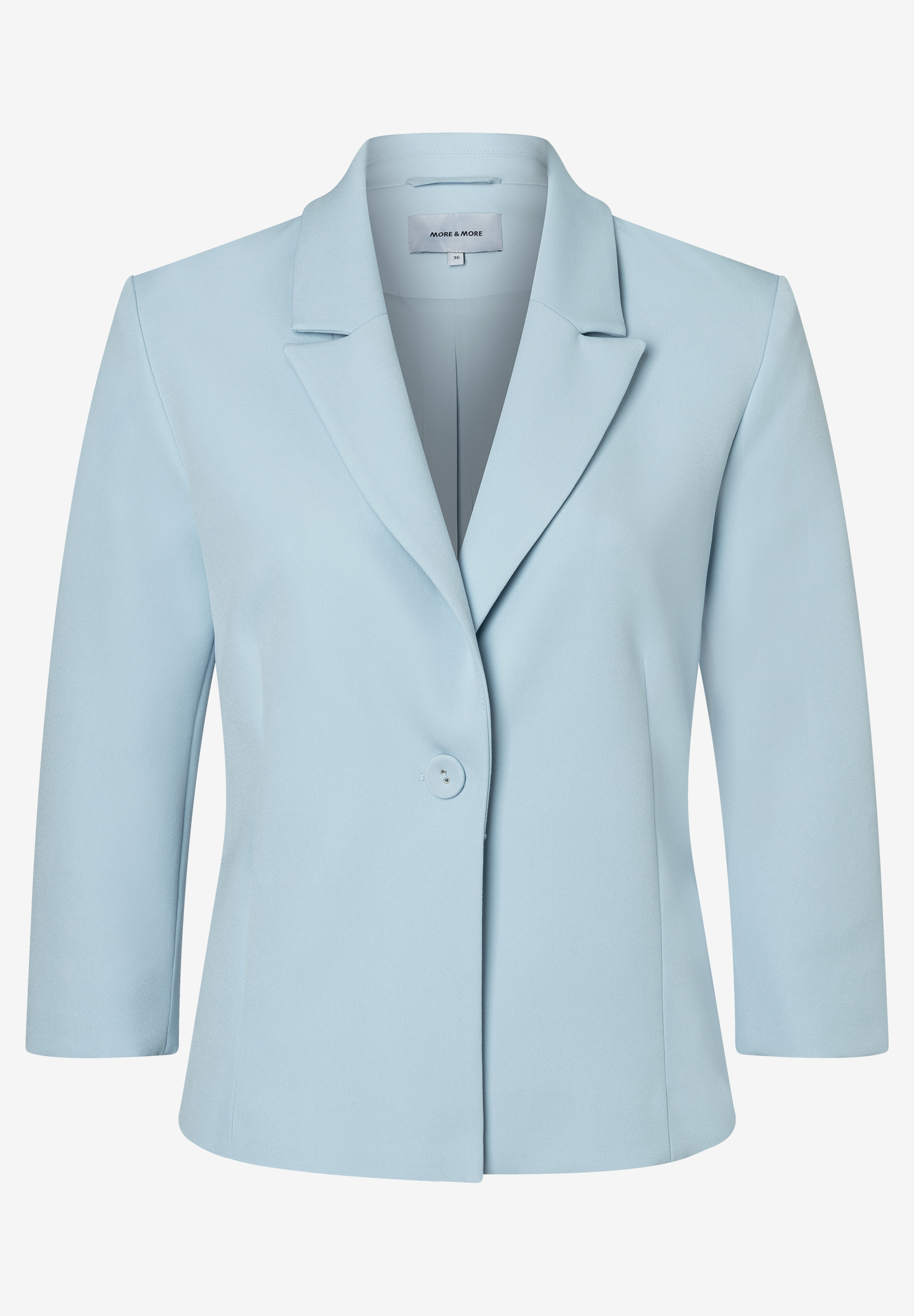 Ein hellblauer Blazer von MORE & MORE mit Webware und angenehmem Tragekomfort.
