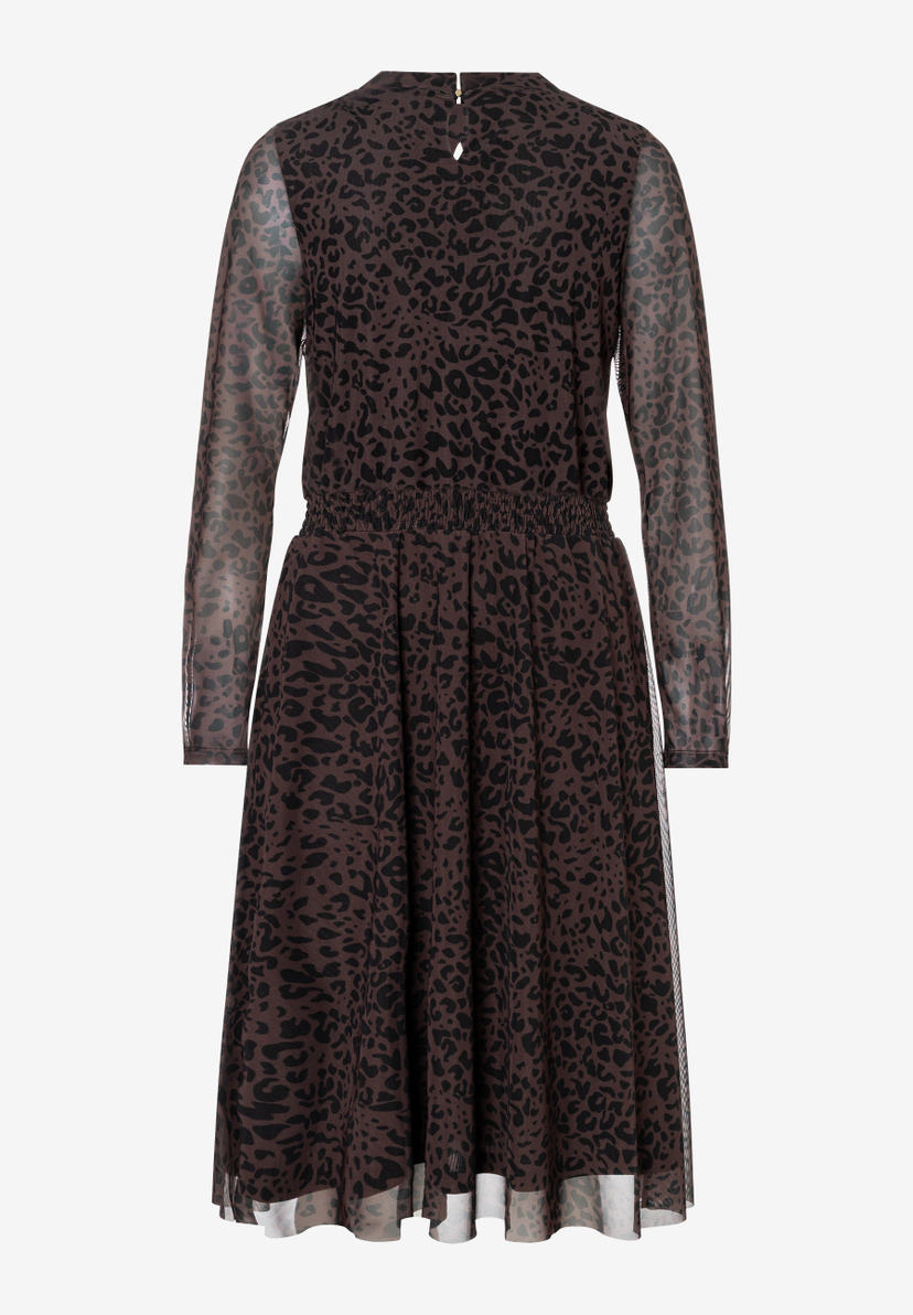 MORE & MORE Damen-Kleid mit Leo-Muster, Mesh-Ärmeln und Gummizug an der Taille, Rückseite. Elegantes, vielseitiges Design. MORE & MORE Damen-Kleid mit Leo-Muster, Mesh-Ärmeln und Gummizug an der Taille, Rückseite. Elegantes, vielseitiges Design.