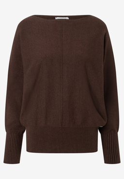 MORE & MORE Pullover in Braun. Langer Schnitt, breiter Saum und Bündchen.