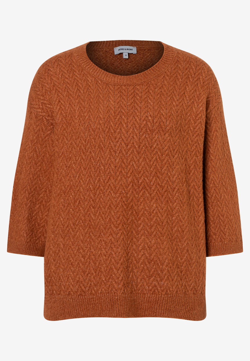 MORE & MORE Zopfstrick-Pullover in Rostbraun mit Rundhalsausschnitt und 3/4-Ärmeln, wärmend und elastisch. MORE & MORE Zopfstrick-Pullover in Rostbraun mit Rundhalsausschnitt und 3/4-Ärmeln, wärmend und elastisch.