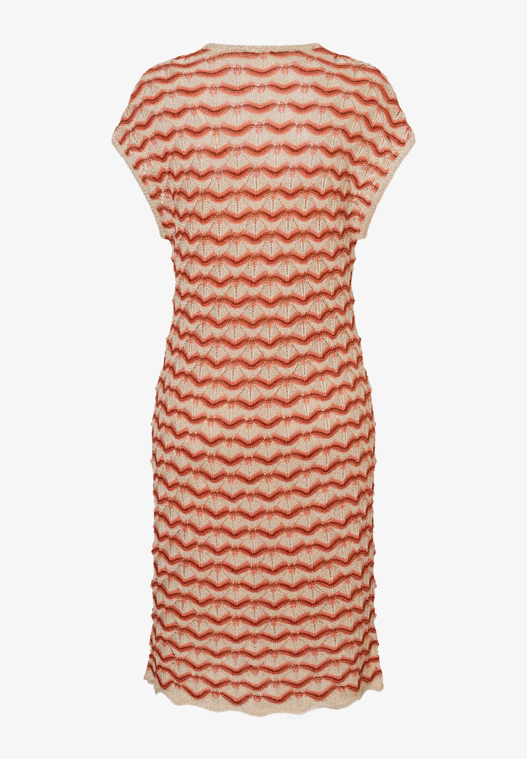 MORE & MORE Lochstrick-Oberteil: orange-beiges, leicht transparentes Kleid mit wellenförmigem Muster und kurzen Ärmeln MORE & MORE Lochstrick-Oberteil: orange-beiges, leicht transparentes Kleid mit wellenförmigem Muster und kurzen Ärmeln