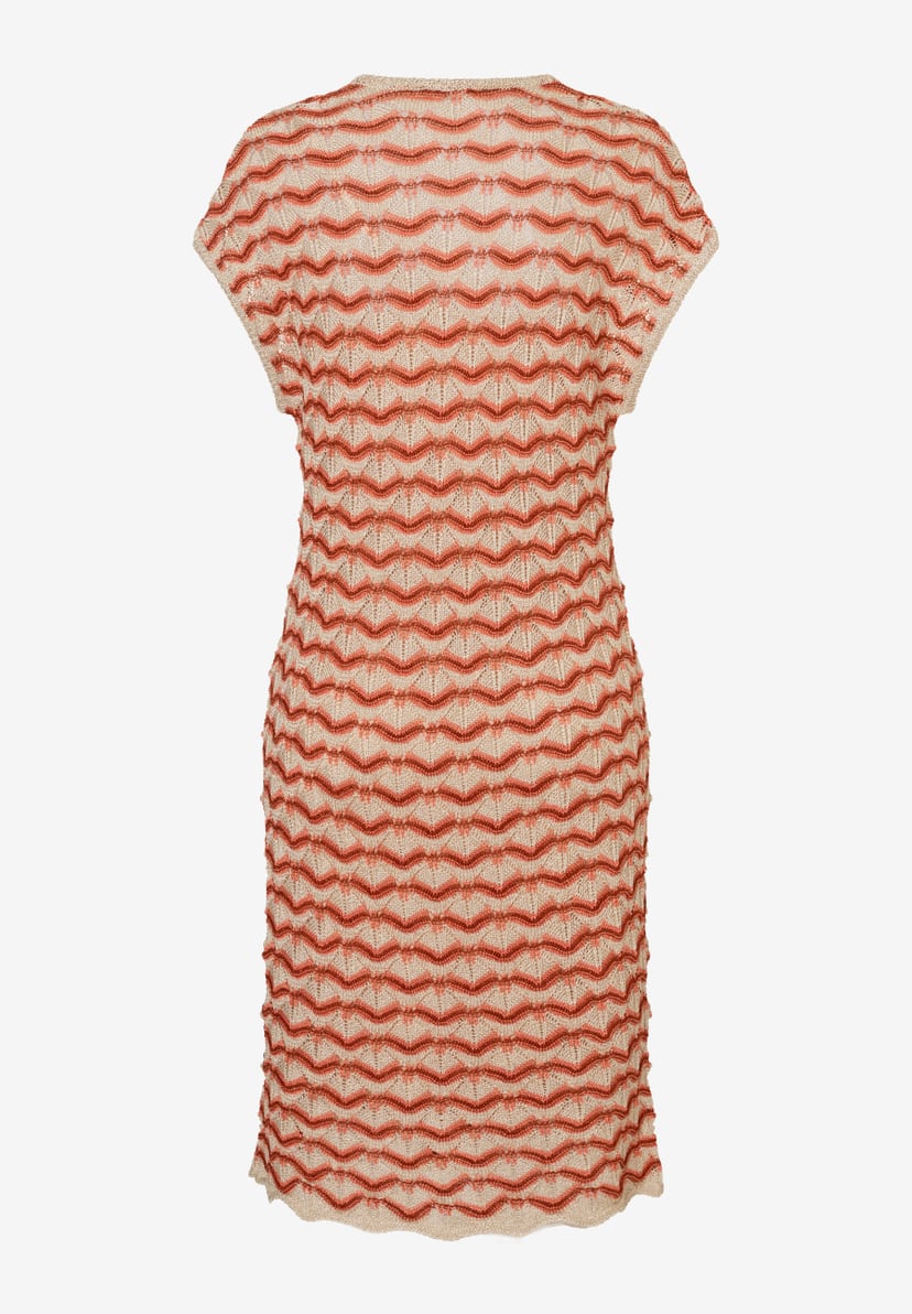 MORE & MORE Lochstrick-Oberteil: orange-beiges, leicht transparentes Kleid mit wellenförmigem Muster und kurzen Ärmeln MORE & MORE Lochstrick-Oberteil: orange-beiges, leicht transparentes Kleid mit wellenförmigem Muster und kurzen Ärmeln