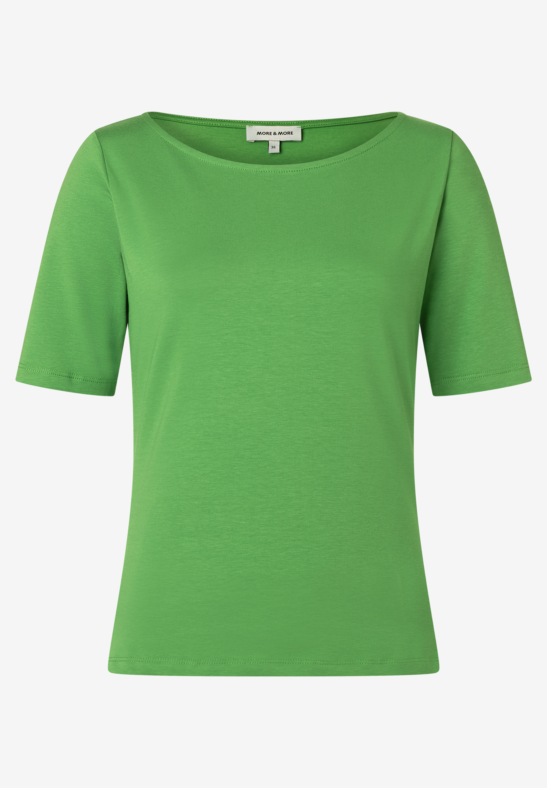 Ein grünes MORE & MORE T-Shirt aus Jersey mit kurzem Arm und einem klassischen Rundhalsausschnitt. Ein grünes MORE & MORE T-Shirt aus Jersey mit kurzem Arm und einem klassischen Rundhalsausschnitt.
