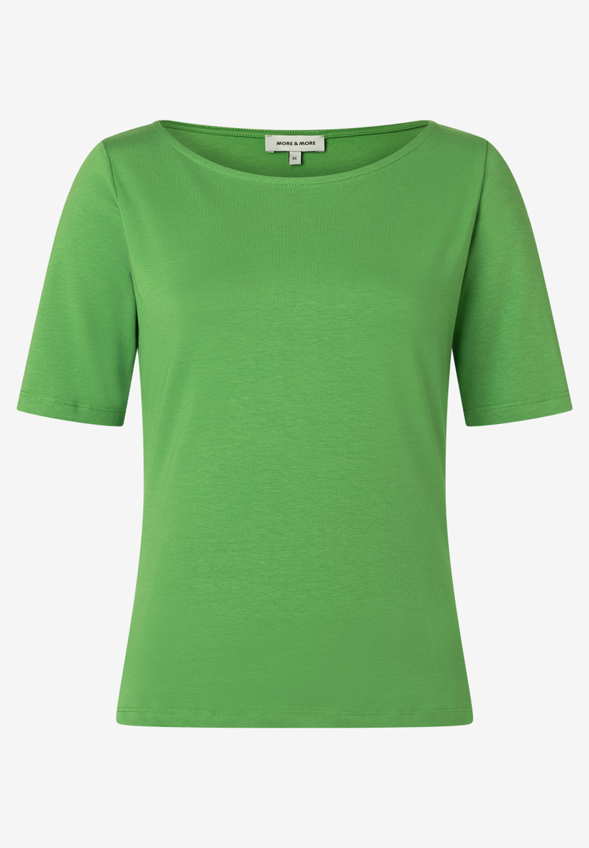 Ein grünes MORE & MORE T-Shirt aus Jersey mit kurzem Arm und einem klassischen Rundhalsausschnitt. Ein grünes MORE & MORE T-Shirt aus Jersey mit kurzem Arm und einem klassischen Rundhalsausschnitt.