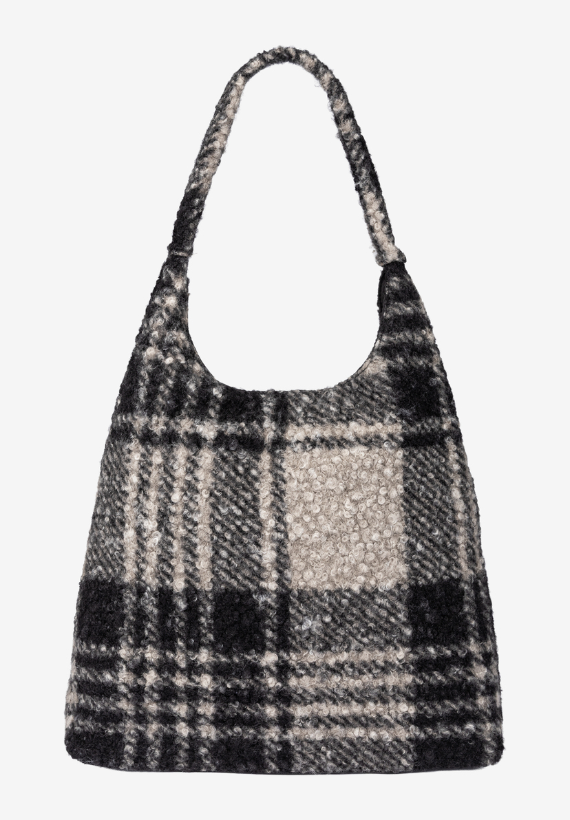MORE & MORE Accessoire: Schultertasche mit Hahnentrittmuster in Schwarz-Weiß. Flusenartiger Oberflächenstoff.